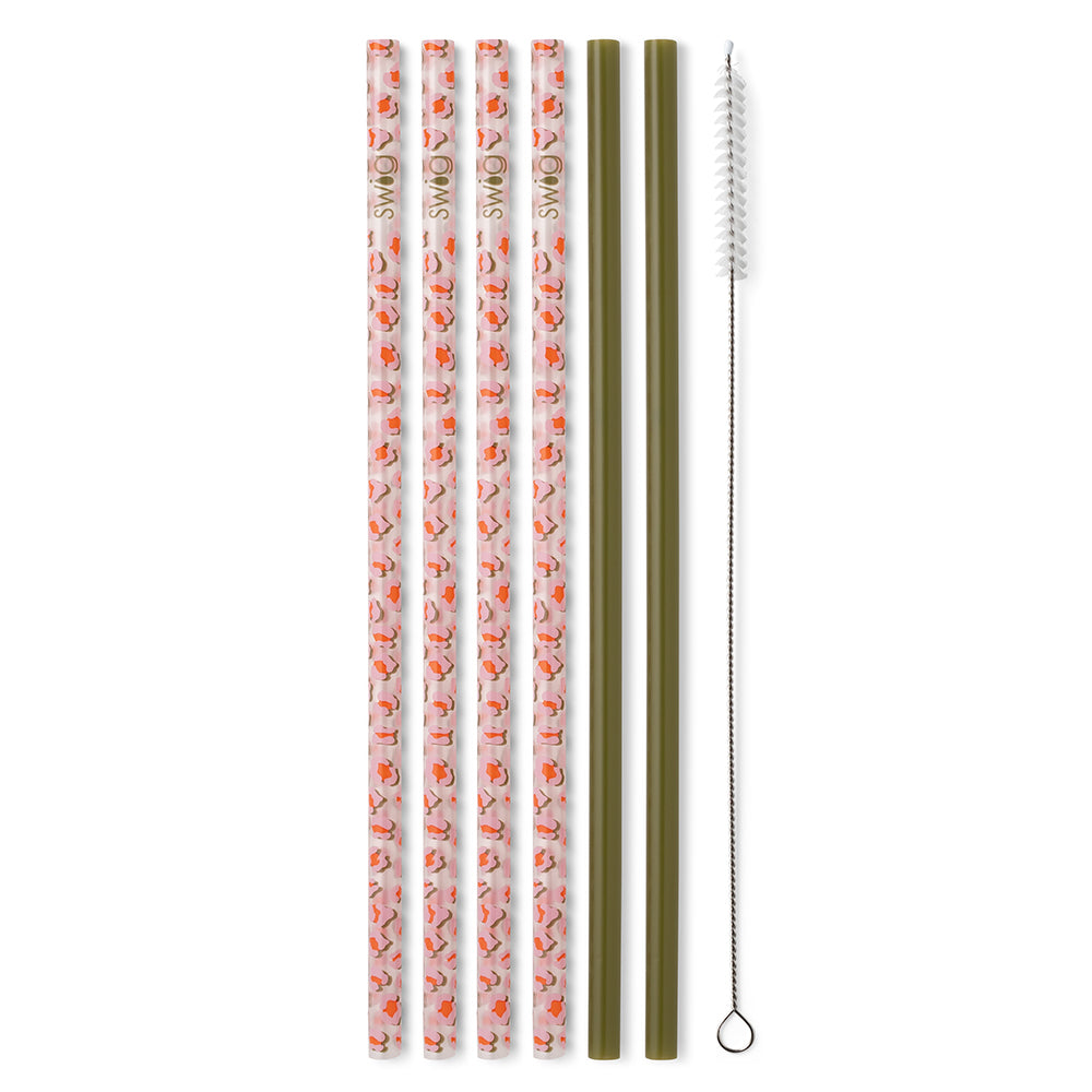 Eco-Friendly Reusable Stainless Steel Straw Set - 4 Pack with Cleaning Brush | Perfect for Smoothies, Iced Coffee & Travel | BPA-Free & Durable Olive Green Drinking Straws