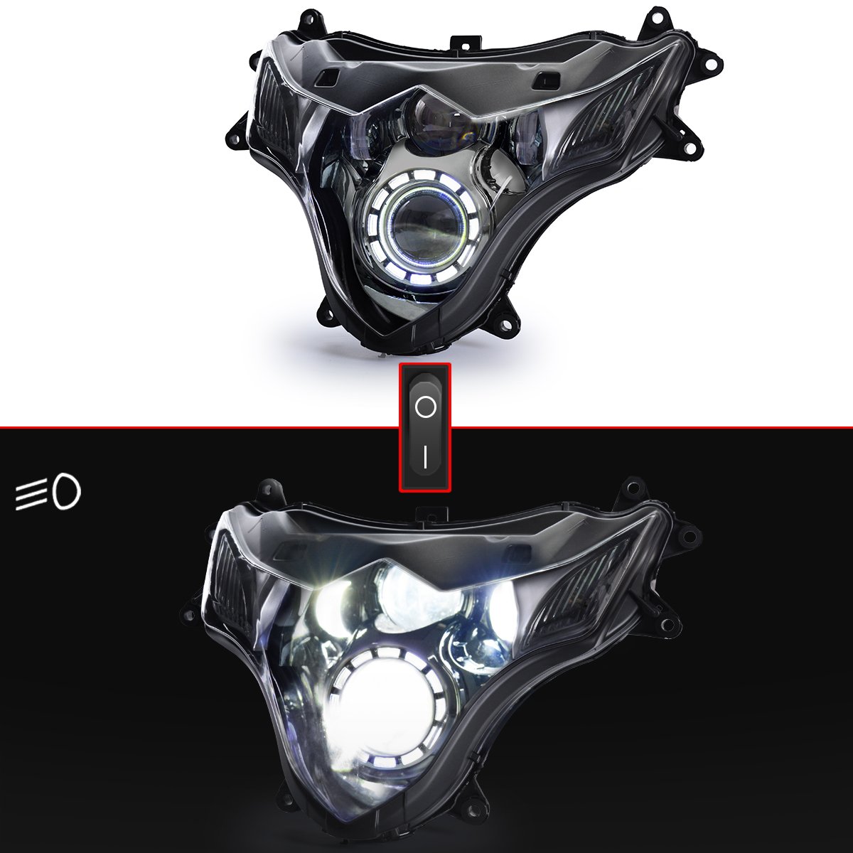 KT LED Headlight Assembly for Suzuki GSX-R1000 GSXR1000 2009-2016 - White DRL Custom Modified Motorcycle Sportbike Front Headlamp with High/Low Beam - Perfect for Night Riding & Performance Upgrades