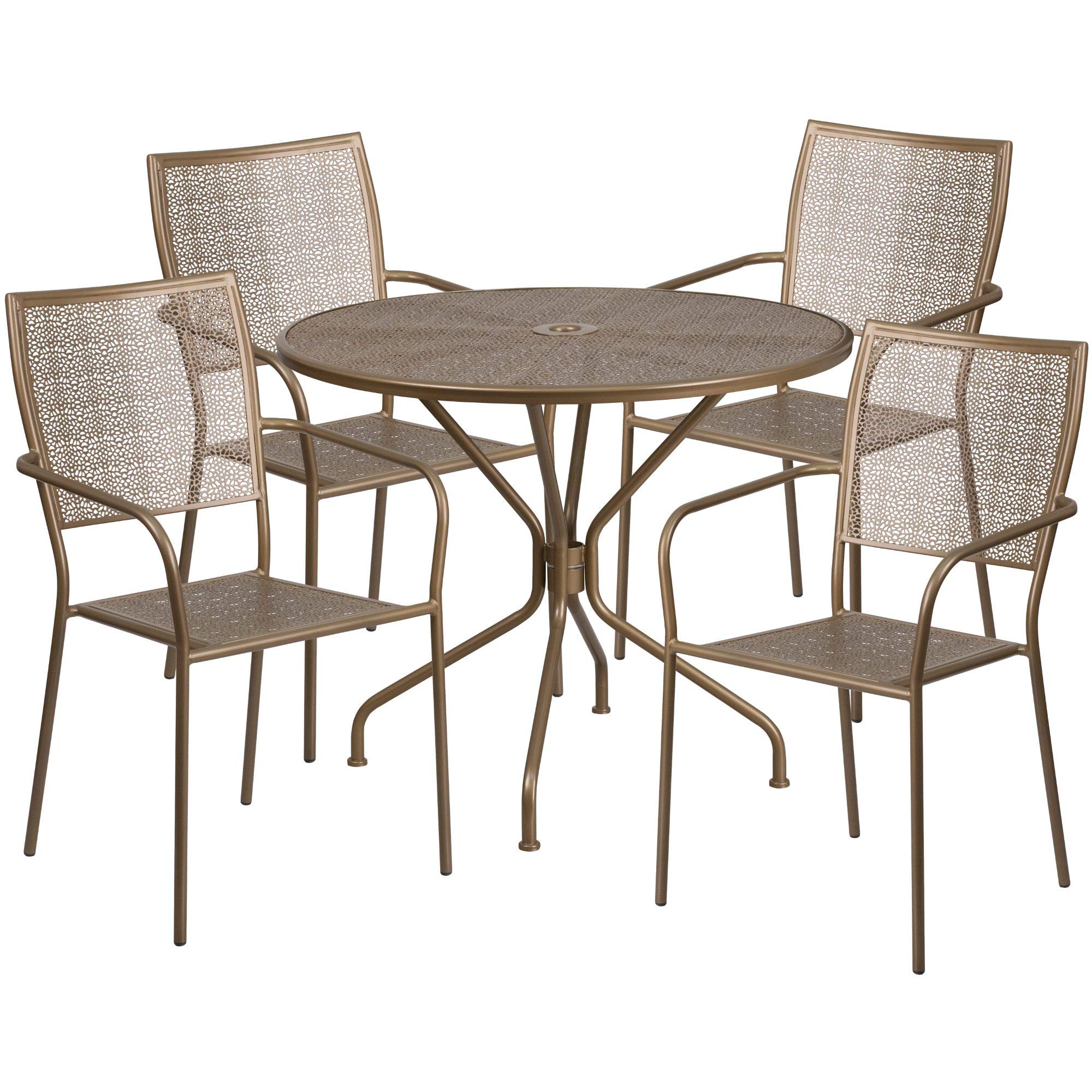 F&F Furniture Group 5-Piece Square Gold Indoor-Outdoor Patio Dining Set with 4 Square Back Chairs - 35.25