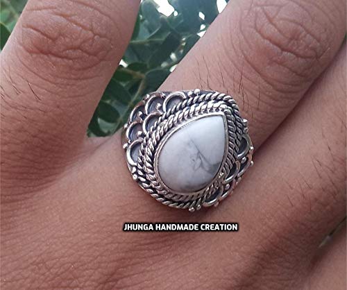 Healing White Howlite Ring - 925 Sterling Silver Bohemian Gypsy Ring, Vintage Southwestern Style with Turquoise Accents - Perfect Promise Ring, Buffalo Ring & Bridesmaid Gift for Women (Ideal for Spiritual Healing, Boho Fashion & Special Occasions)