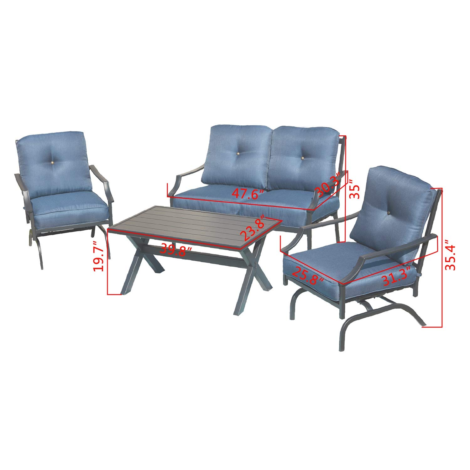 PatioFestival 4-Piece Outdoor Furniture Set - All-Weather Cushioned Metal Loveseat, Lawn Chairs & Coffee Table - Perfect for Poolside, Garden, and Backyard Relaxation