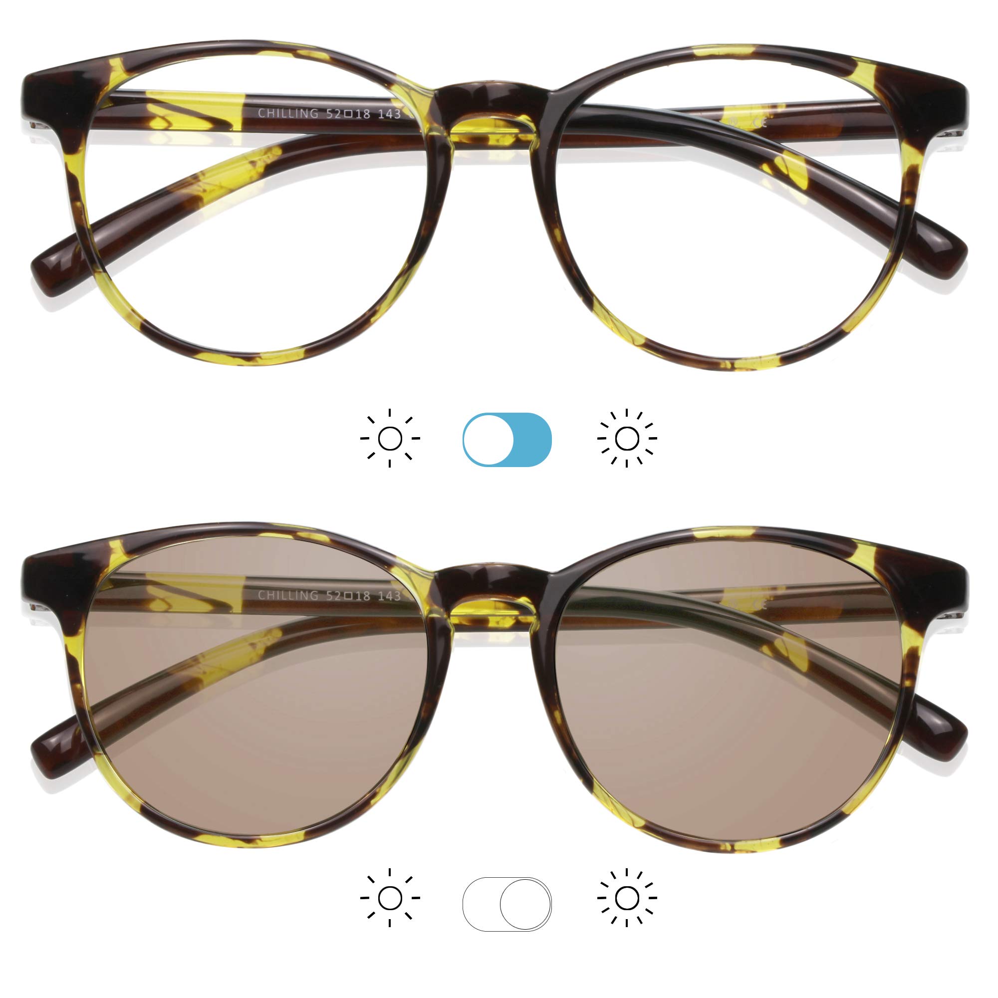 Blue Light Blocking Glasses for Women & Men - Photochromic Brown Sunglasses with Spring Hinge, Anti Eyestrain Computer Reading Glasses, Gaming & TV Glasses, Anti Glare - Perfect for Office Work, Screen Time & Outdoor Activities