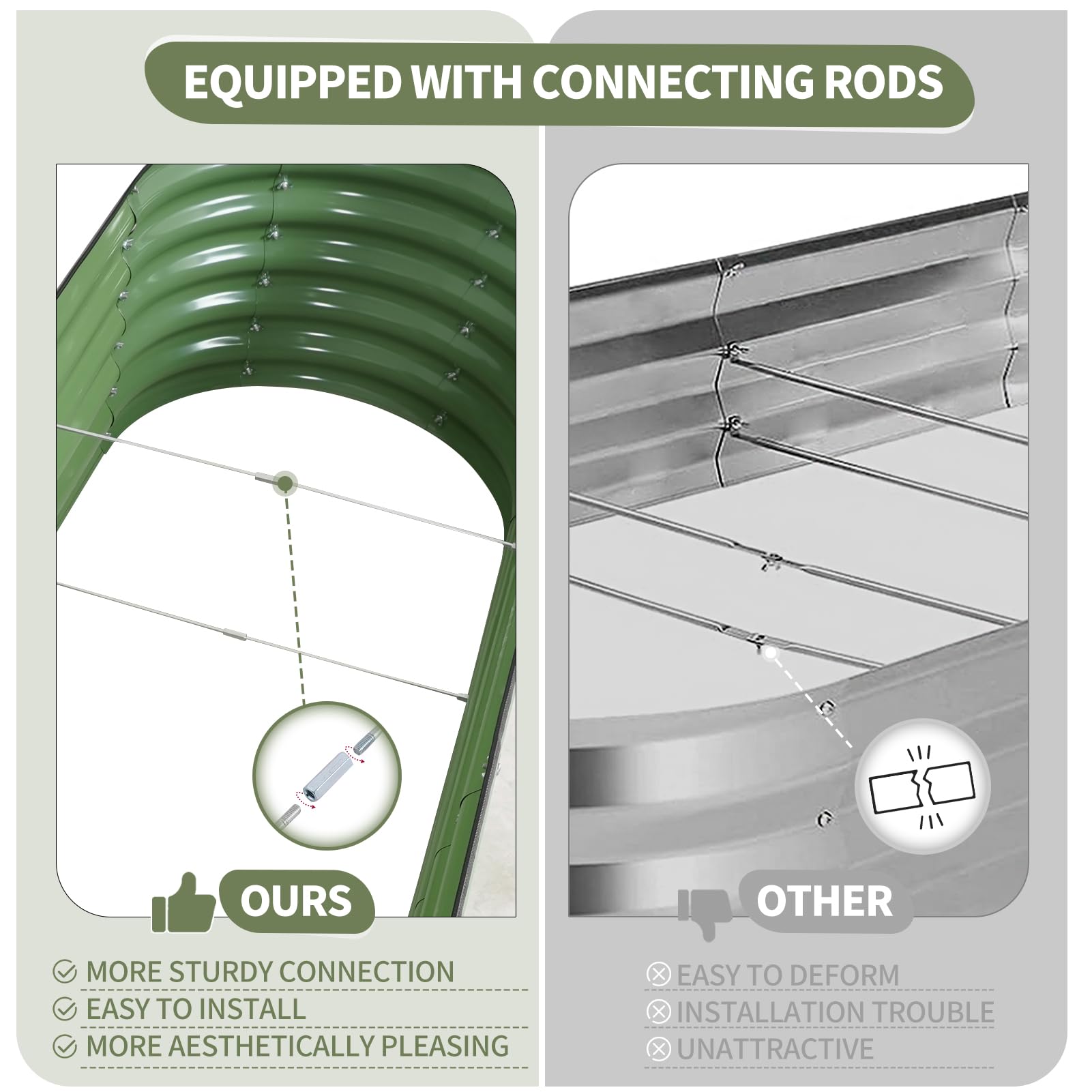 Galvanized Steel Raised Garden Bed Kit 8x2x1.4FT - Oval Metal Planter Box for Outdoor Gardening with Protective Tape, Bracing Rods & Gloves - Perfect for Vegetables, Flowers, Herbs (Green) | Durable Backyard, Patio & Urban Gardening Solution
