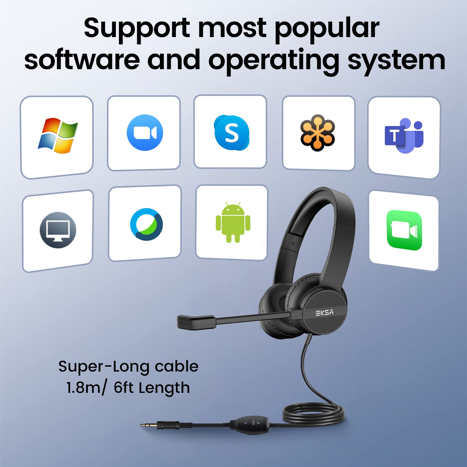 EKSA Wired Gaming Headset with Microphone for PC & Laptop - 3.5mm Noise Cancelling Headphones with Volume Control & Mic Mute - Lightweight Comfort for All-Day Office Work, Call Center, Skype Calls, Online Meetings & Remote Learning