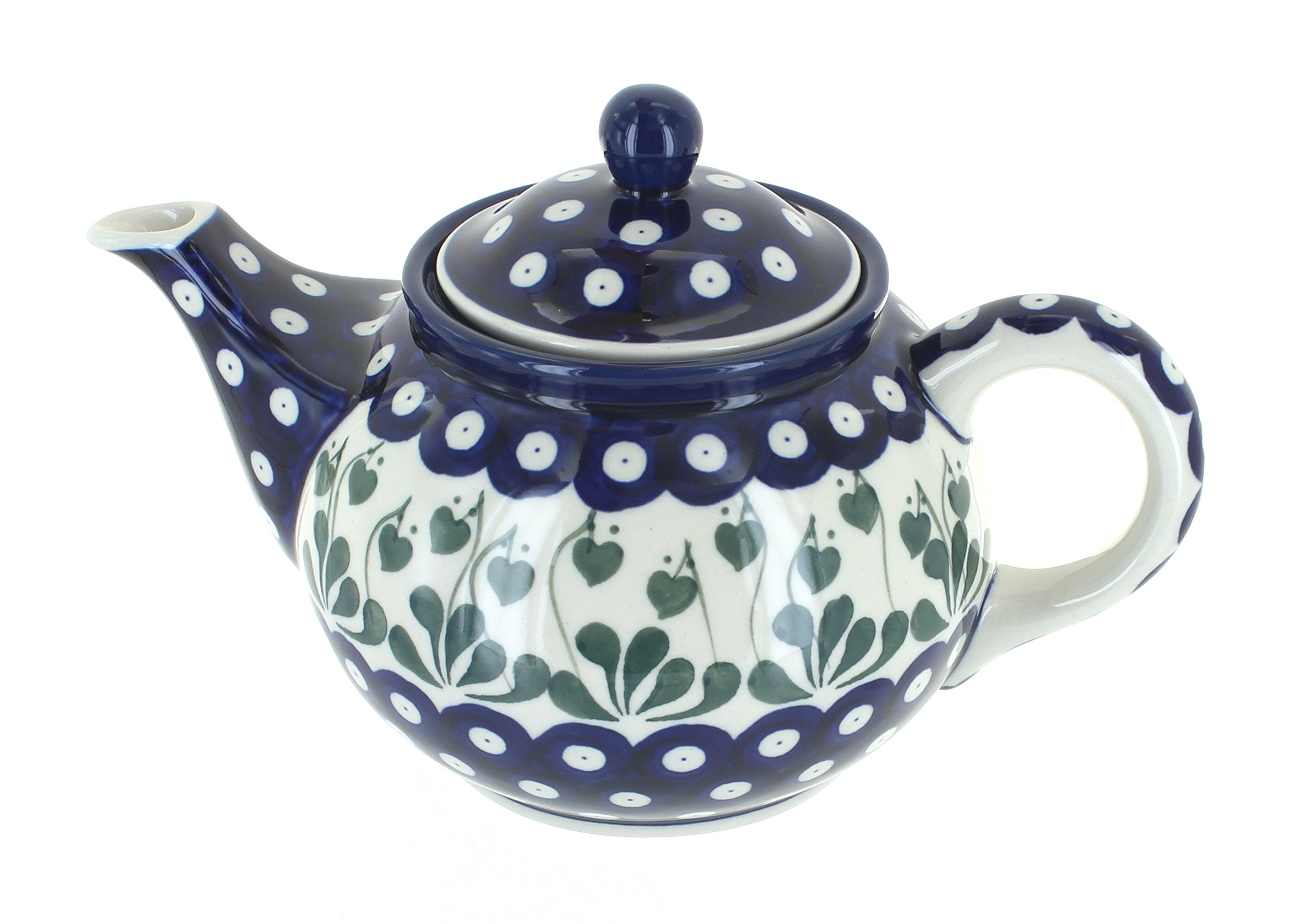 Blue Rose Polish Pottery Alyce Small Teapot - Handcrafted Ceramic Teapot with Floral Design - Perfect for Afternoon Tea, Gift Giving & Home Decor