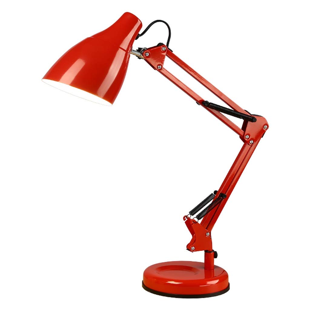 Adjustable Swing Arm LED Desk Lamp - Iron Art Table Lamp for Reading, Study, Office & Bedroom - Red Color - Perfect for Home Office, Dorm Room & Nightstand Lighting