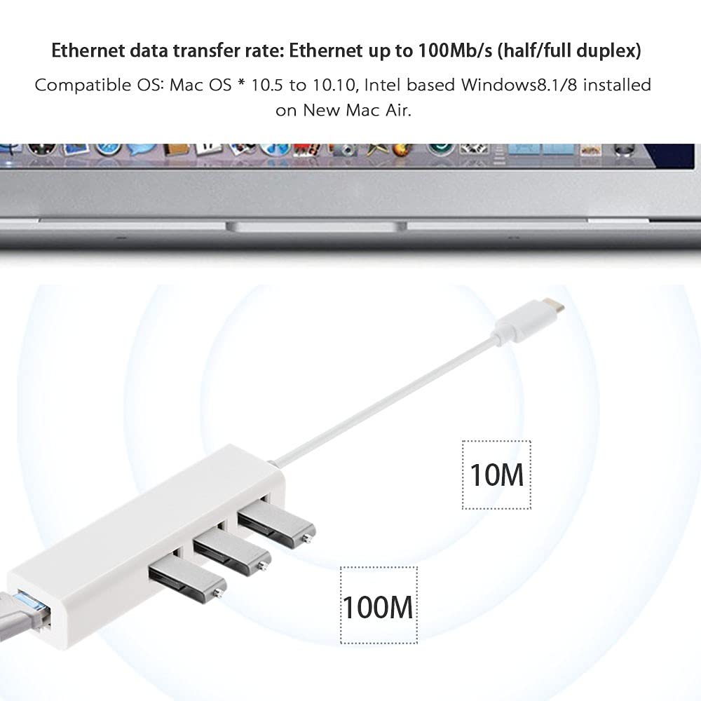 JSER USB-C 3-Port Hub with Ethernet Adapter for Laptop & Desktop