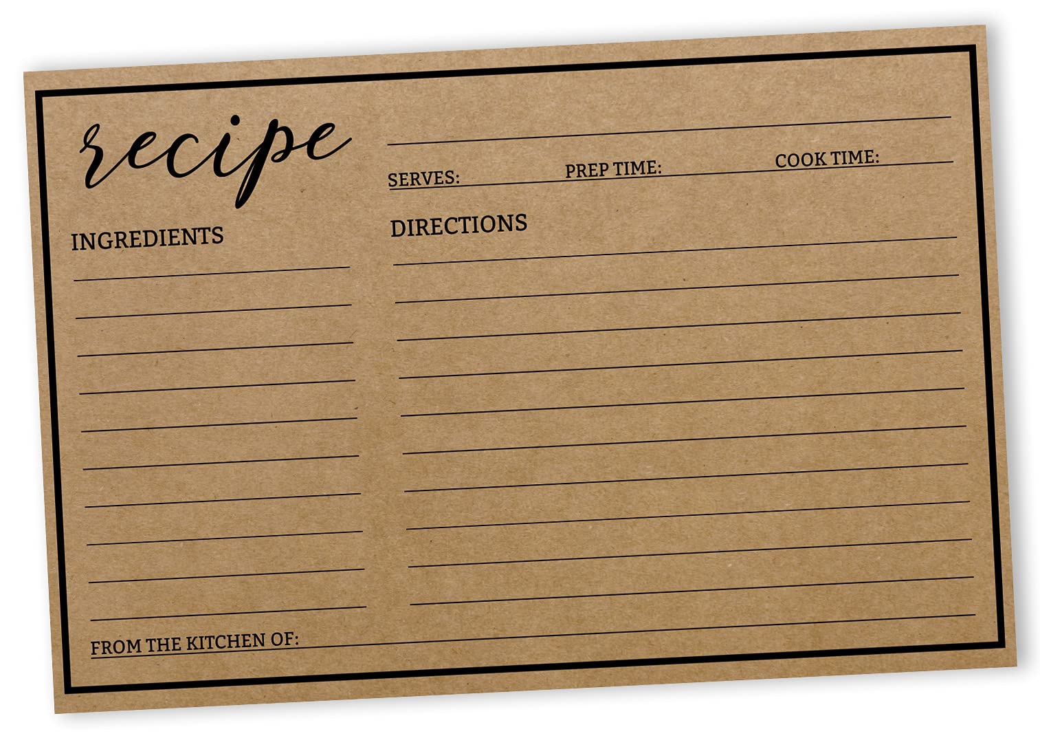 6x4 Inch Classic Kraft Recipe Cards - Single-Sided Wedding, Bridal & Baby Shower Recipe Cards (Pack of 50) - Perfect for DIY Recipe Books, Gift Giving & Party Favors