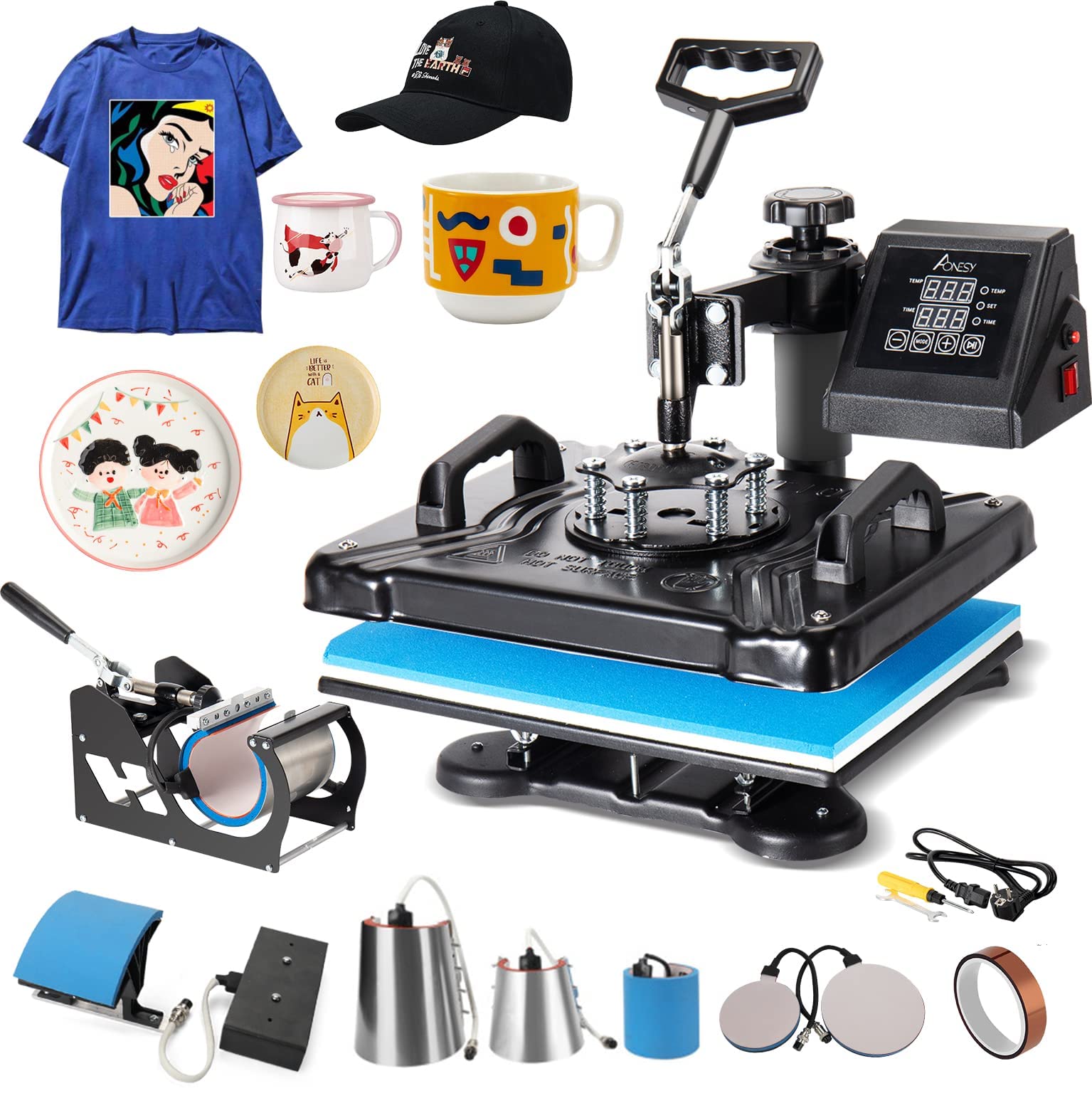 12x15 Inch 8-in-1 Digital Heat Press Machine - 360° Swing Away Multifunctional Sublimation Transfer for T-Shirts, Caps, Mugs, Hats & Plates | Perfect for HTV Vinyl Projects & DIY Crafting