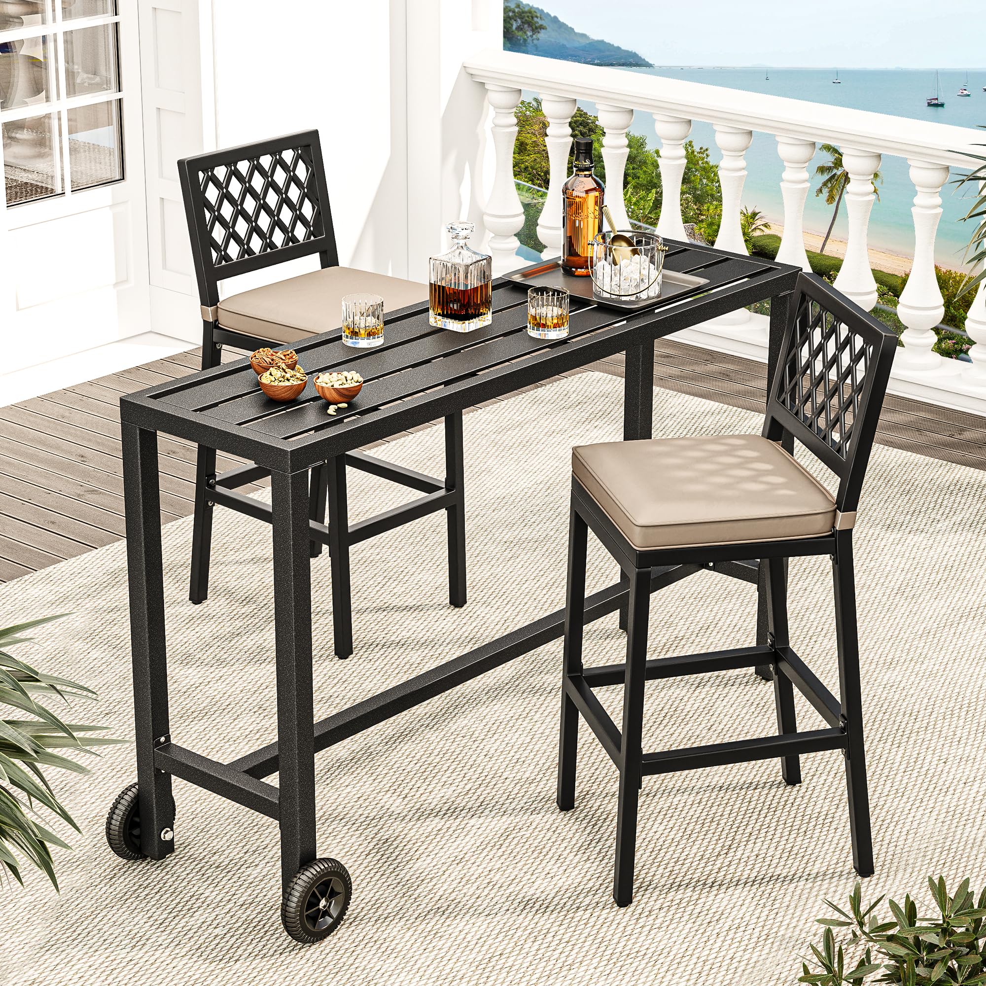 YITAHOME 3-Piece Outdoor Bar Table and Chairs Set - 55