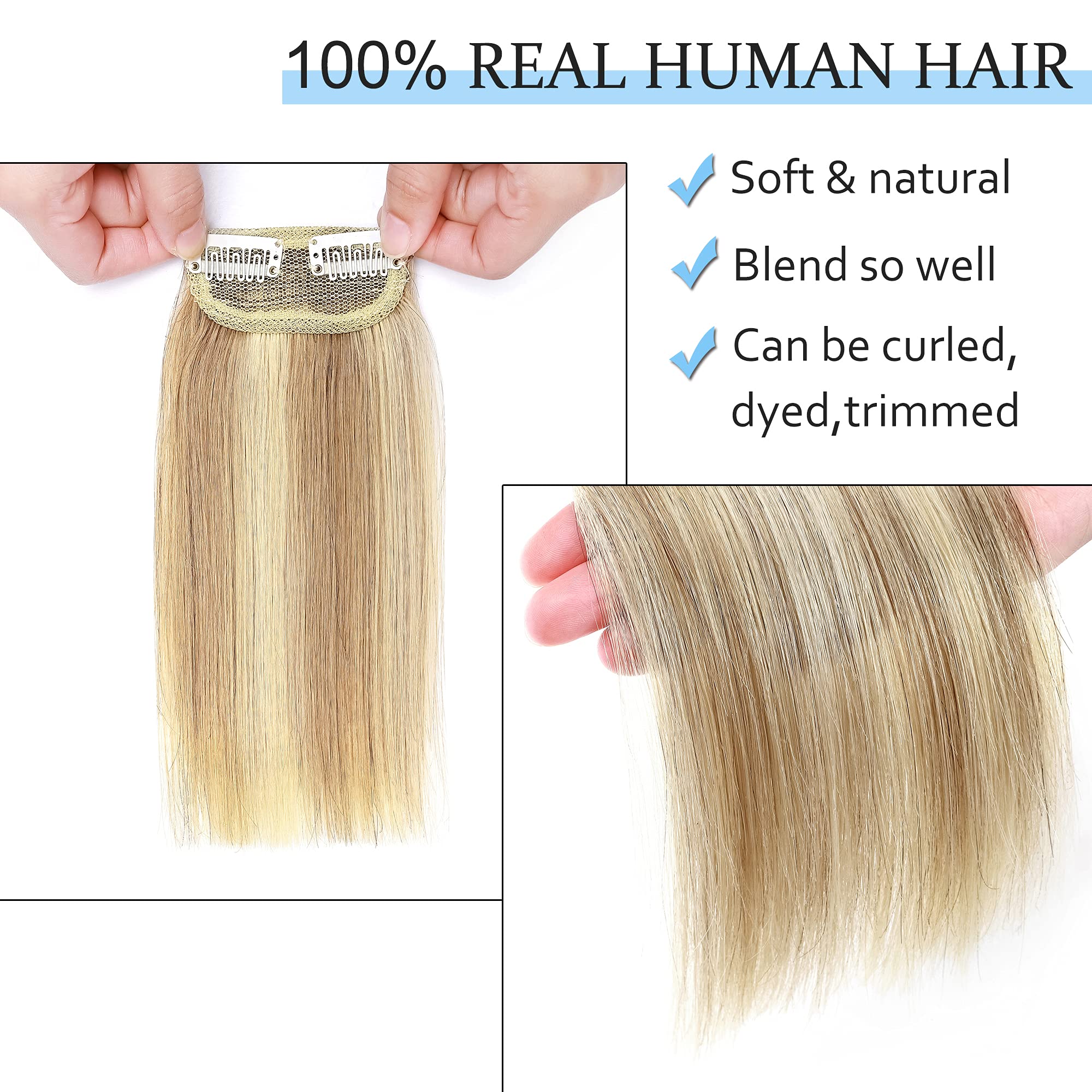 SEGO 10 Inch Clip in Human Hair Extensions - Real Remy Hair Toppers for Women with Thinning Hair (1 Piece 15g, Ash Blonde & Bleach Blonde) - Instant Volume & Natural Look for Daily Wear, Parties & Special Occasions