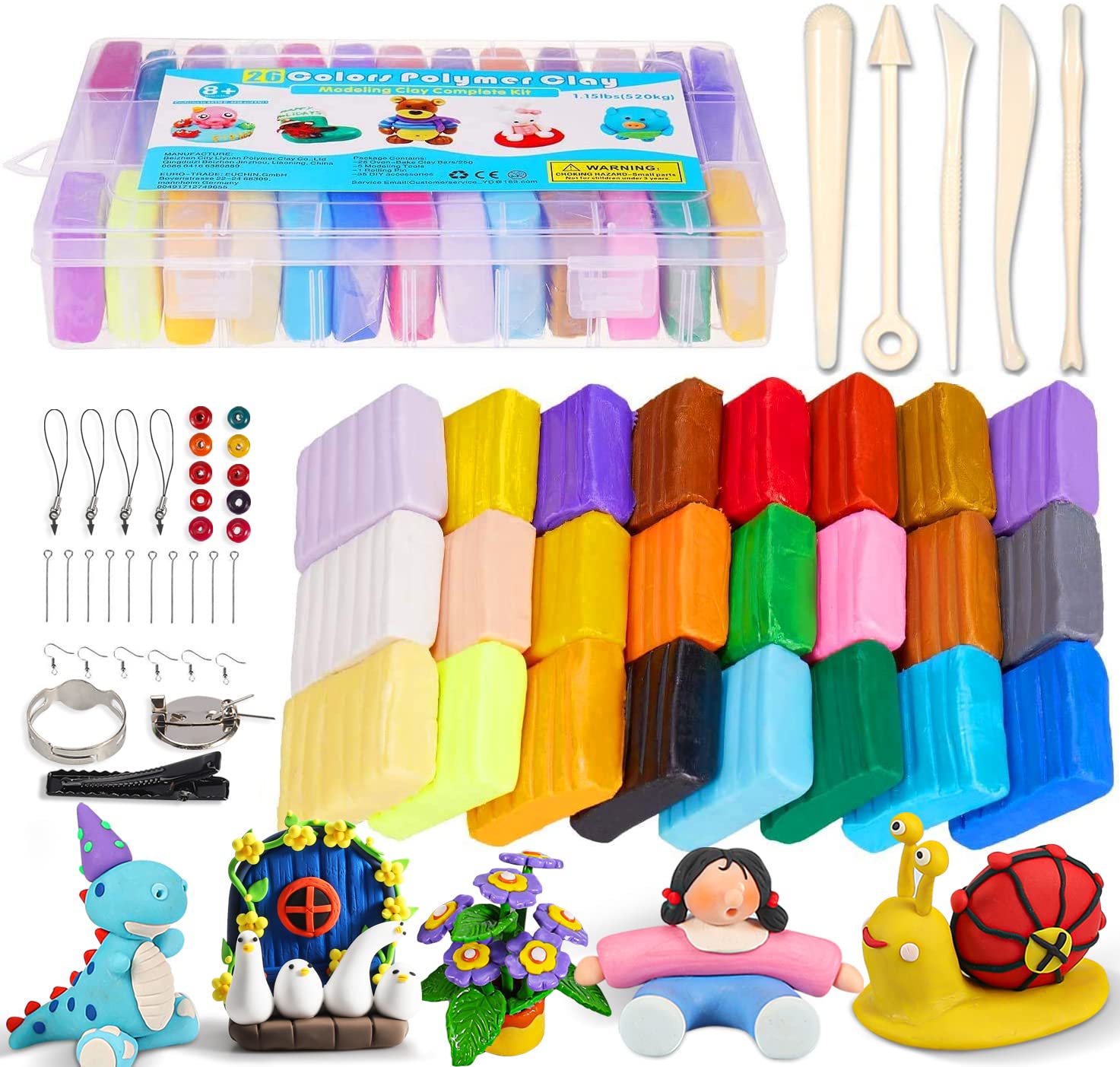 26 Colors Polymer Clay Kit - Non-Toxic Oven Bake Modeling Clay for DIY Crafts, Jewelry Making & Sculpting (0.7oz/Color) | Perfect Gift for Kids & Adults | Home Decor, Art Projects & Creative Gifts