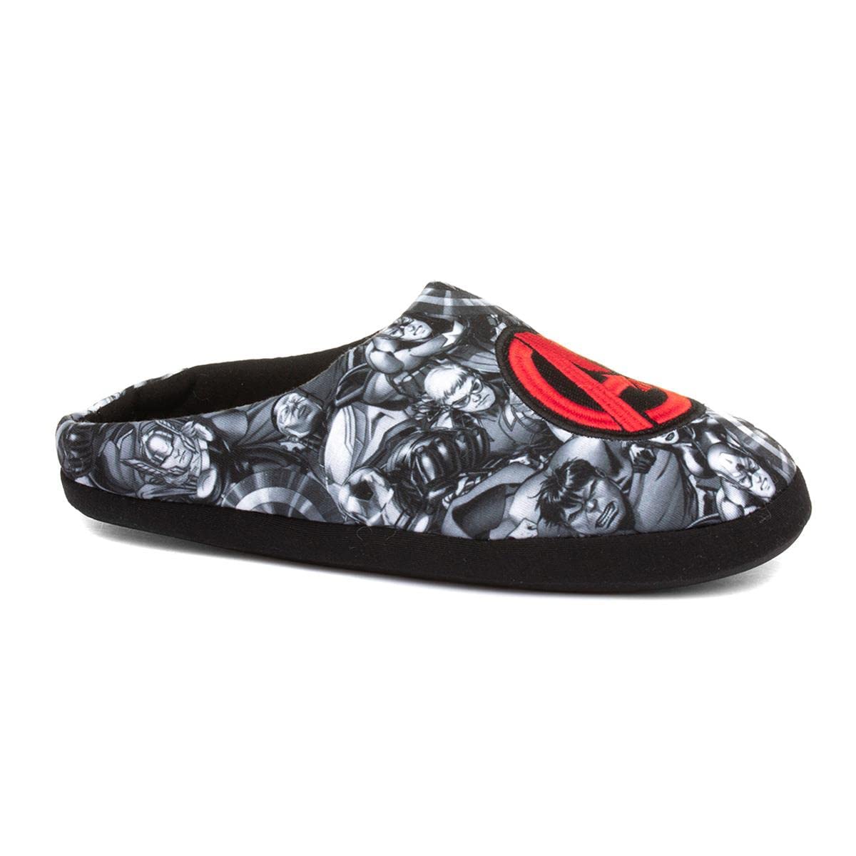 Avengers Themed Bernard Men's Black & Red Slippers - Size 8 UK (US Men's 9) - Comfortable Superhero House Shoes for Lounge & Cosplay