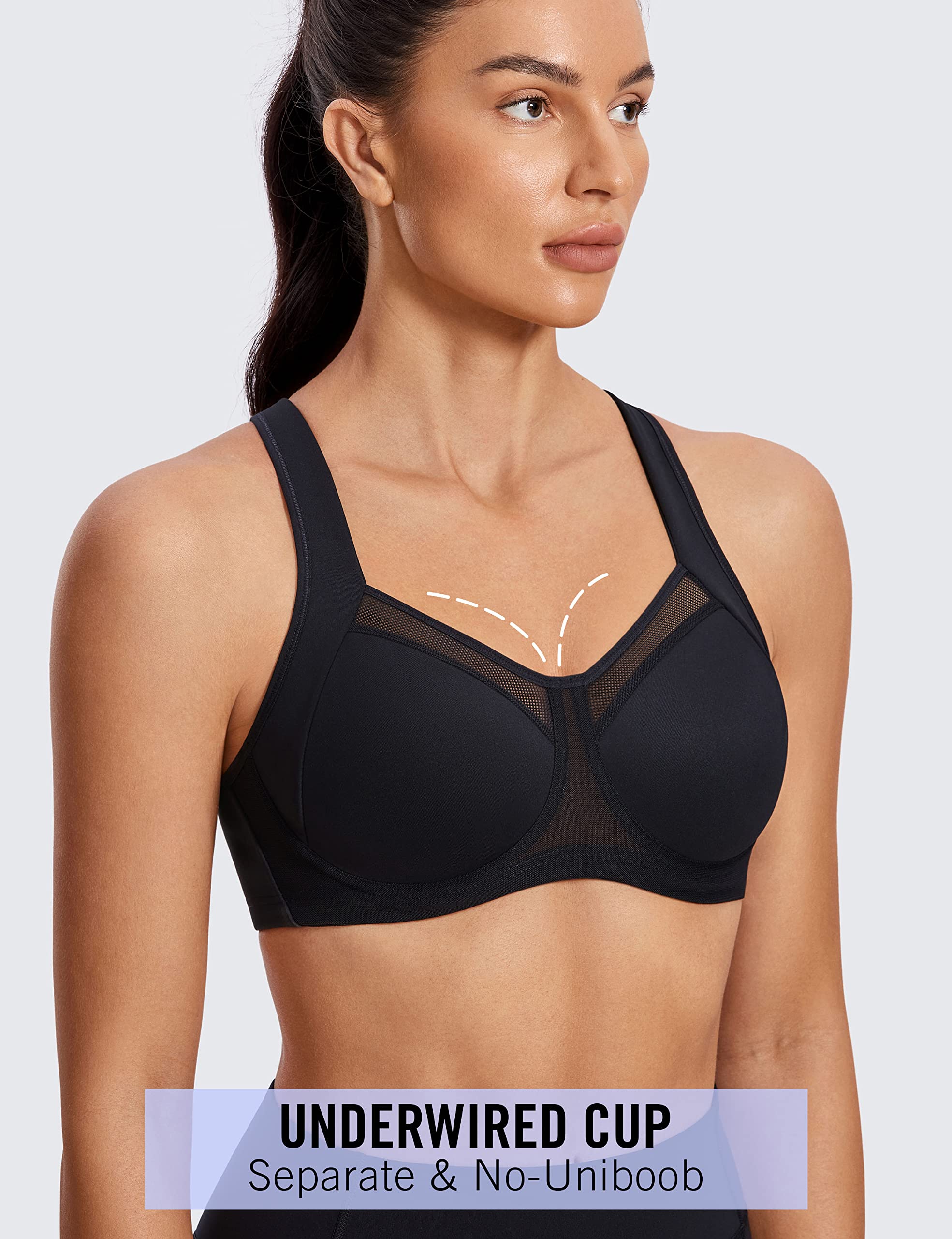 SYROKAN High Impact Sports Bras for Women - Maximum Support, Unlined Underwire Racerback Workout Bra - No Uniboob Design - Perfect for Running, Gym & High-Intensity Training