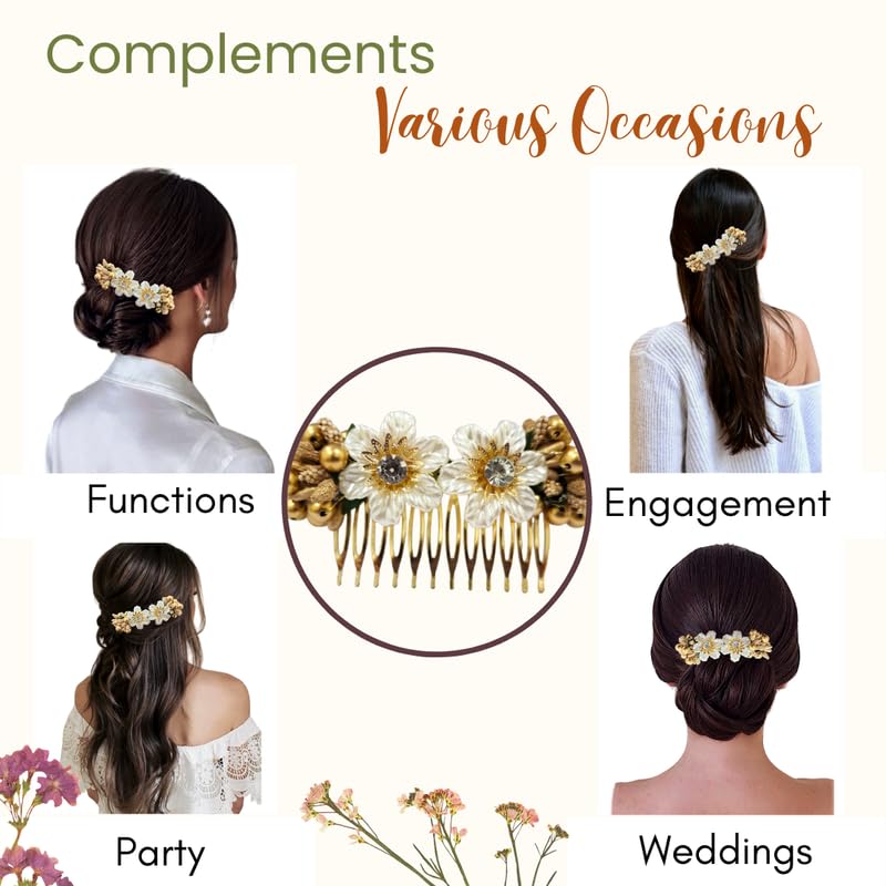 Flower Hair Comb Clip - Artificial Floral Hair Accessories for Women, Bridal, Wedding, Boho Style (Pack of 1) - Perfect for Parties, Prom, and Special Occasions