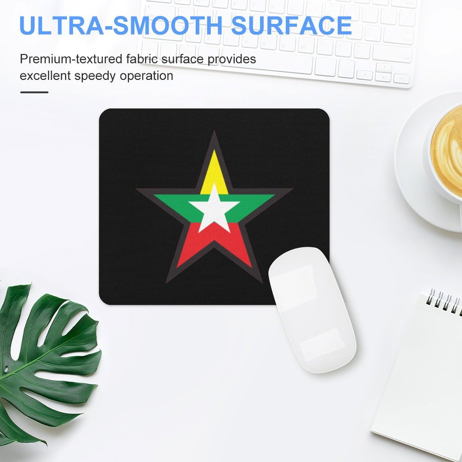 Premium Myanmar Flag Star Mouse Pad - Durable, Non-Slip, Waterproof Gaming Mouse Mat for PC & Laptop - Perfect for Home, Office & Gaming (18 x 22cm)