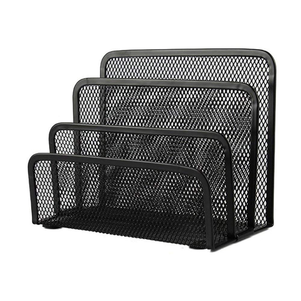 Metal Mesh Desk Mail Organizer - 3 Vertical Compartment File Holder for Letters, Documents, Folders & Papers - Black | Perfect for Office, Home & Workspace Organization