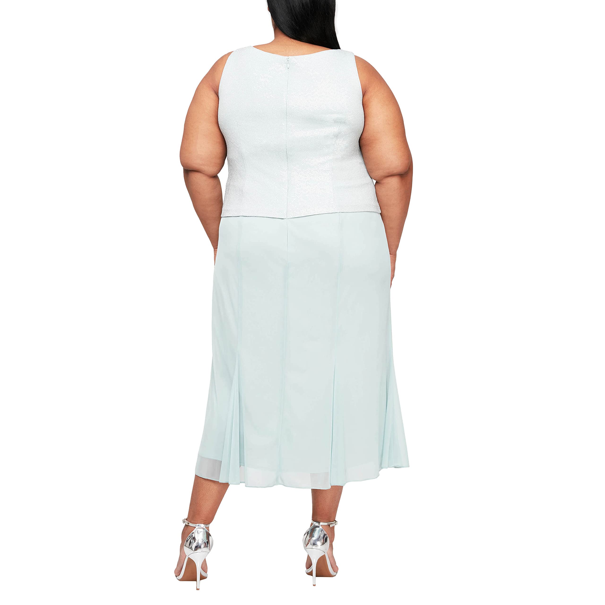 Alex Evenings Women's Plus Size Tea Length Button-Front Jacket Dress for Special Occasions - Mint Mandarin, Size 16 Plus | Perfect for Weddings, Parties & Formal Events