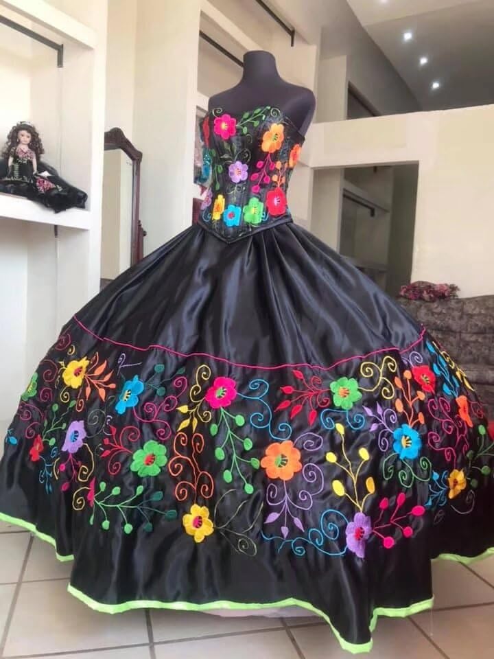 Mexican Style Embroidered Quinceanera Dresses for Sweet 16 - Charro Inspired Strapless Ball Gowns for Girls 2025 | Perfect for Quinceañera Celebrations, Birthday Parties & Special Occasions