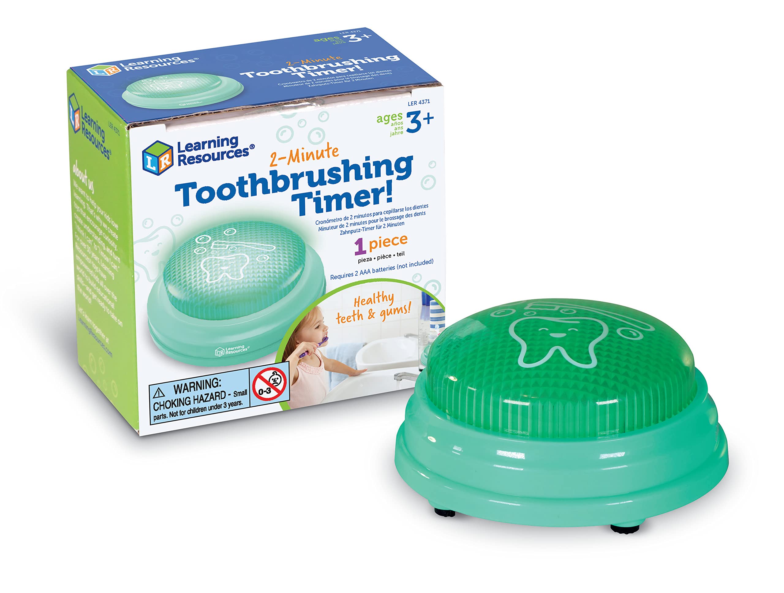 Learning Resources 2-Minute Toothbrushing Timer for Kids - Fun Dental Hygiene Tool for Toddlers Age 3+ | Encourages Proper Brushing Habits | Perfect for Bathroom, Preschool & Home Use