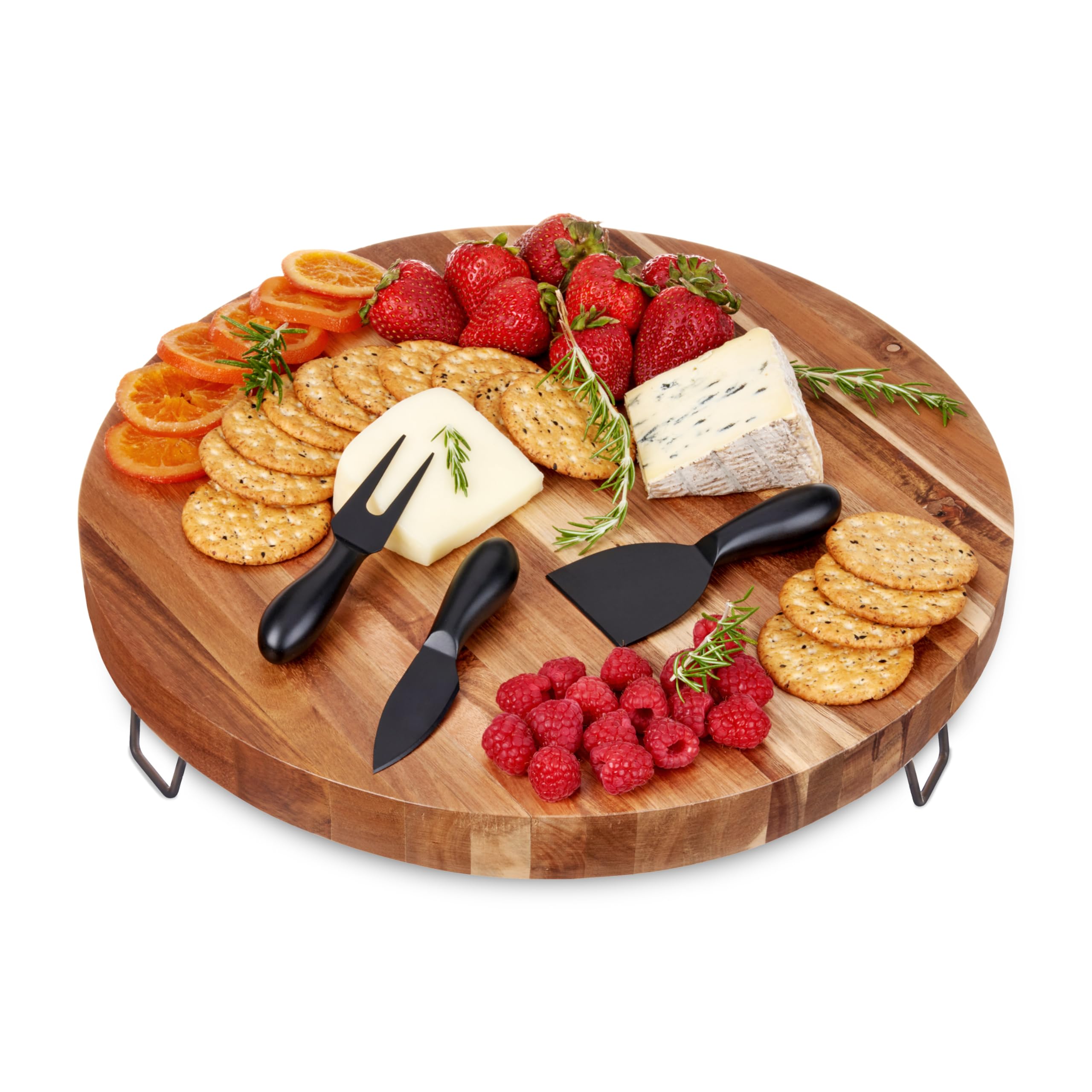 Premium Acacia Wood Cheese Board and Knife Set - 16