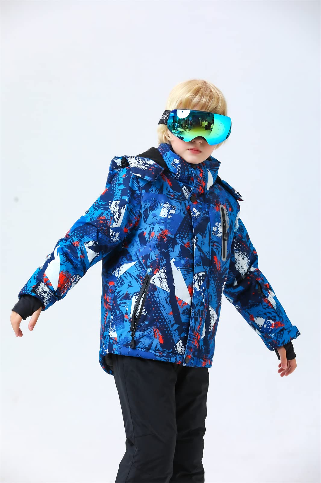 WOWULOVELY Boys' 2-Piece Colorblock Snow Pants & Jacket Set - Waterproof Winter Snowsuit for Skiing, Snowboarding & Outdoor Activities