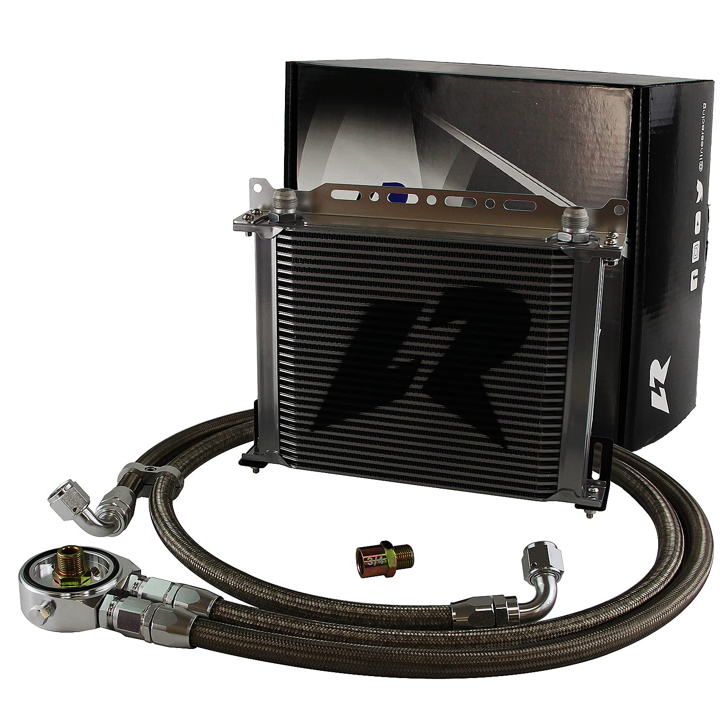 Universal AN10 30 Row Aluminum Oil Cooler Kit - Silver Engine & Transmission Adapter for High-Performance Cars, Trucks & Racing Vehicles - Perfect for Cooling System Upgrades & Performance Tuning