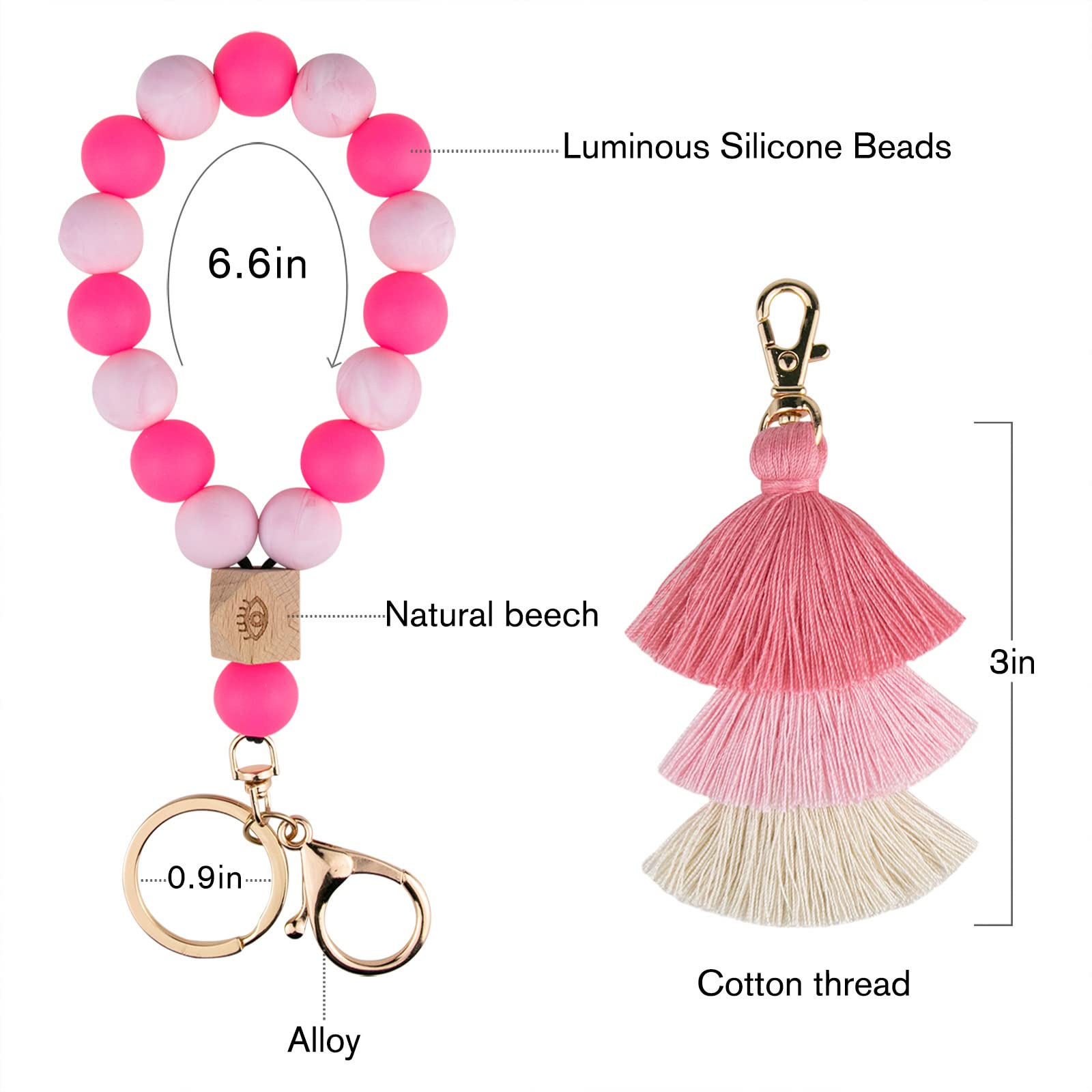 Beaded Keychain with Tassel - Stylish Silicone Key Ring Bracelet for Women | Boho Car Key Chain Wristlet | Perfect for Key Organization, Handbag Accessory & Gift Giving