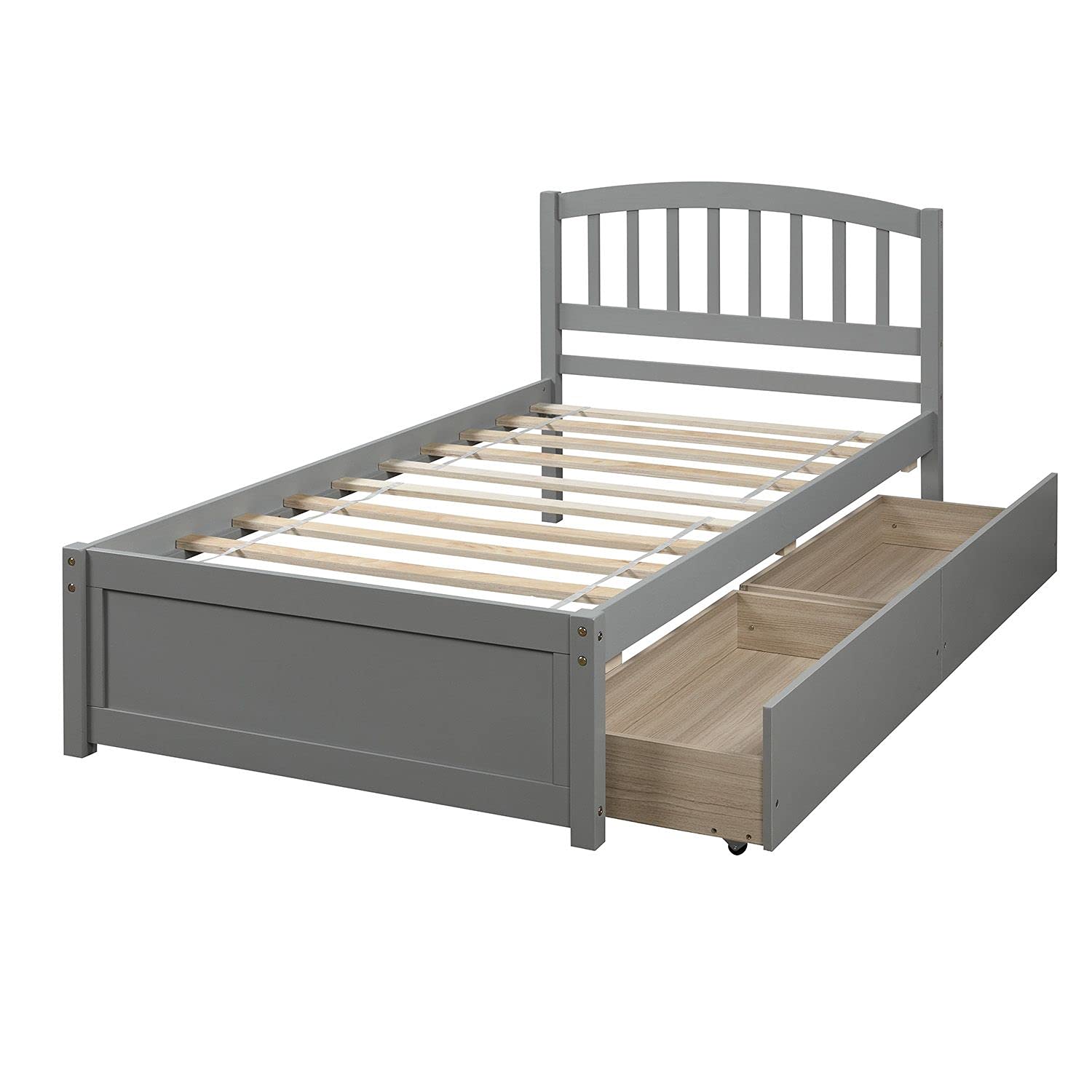 Twin Size Bed Frame with 2 Storage Drawers - Solid Wood Platform Bed Frame No Box Spring Needed - Perfect for Small Bedrooms, Guest Rooms & Dorm Rooms