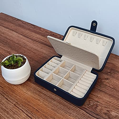 Elegant Leather Jewelry Box with Mirror - Portable Double Layer Organizer for Earrings, Rings & Accessories - Holds 68 Earrings (Black, Small) - Perfect for Travel, Gift Giving & Home Storage