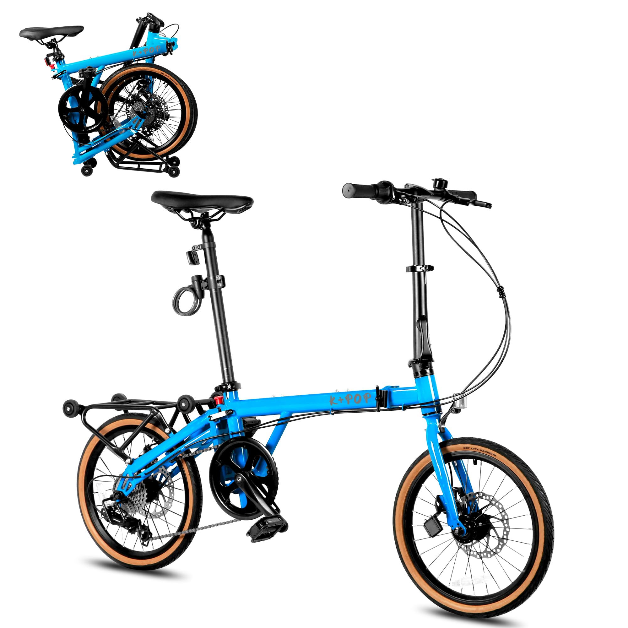 16 Inch Folding Bike for Adults - 7-Speed Commuter Bicycle with Front & Rear Disc Brakes | Compact Foldable Design for Urban Travel, Campus Commute & Outdoor Recreation