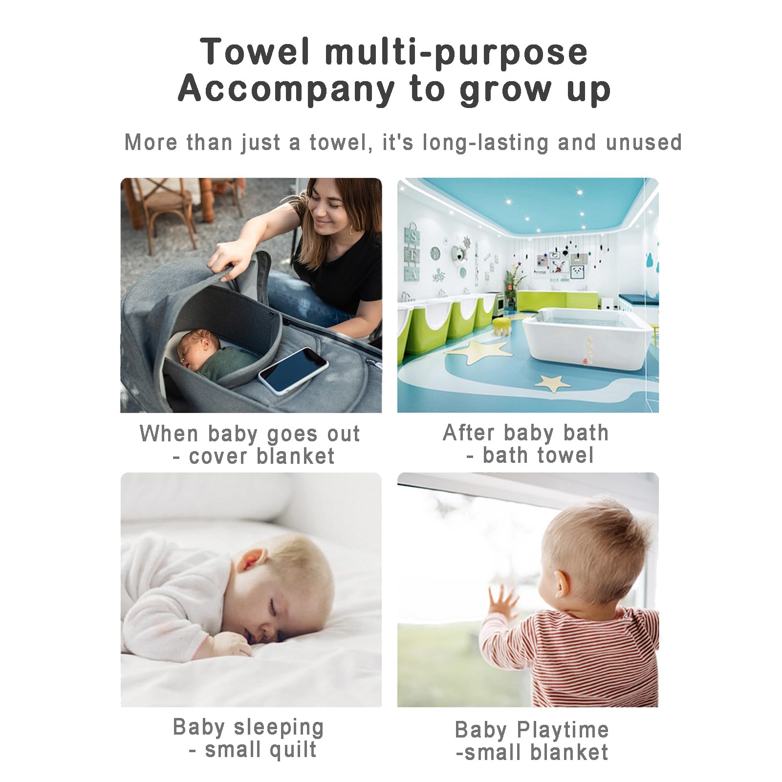 Soft Hooded Baby Towel Set - 8-Piece Muslin Bath Towels & Washcloths for Newborns, Infants, Boys & Girls (White & Grey) - Perfect for Bath Time, Swimming & Spa Days