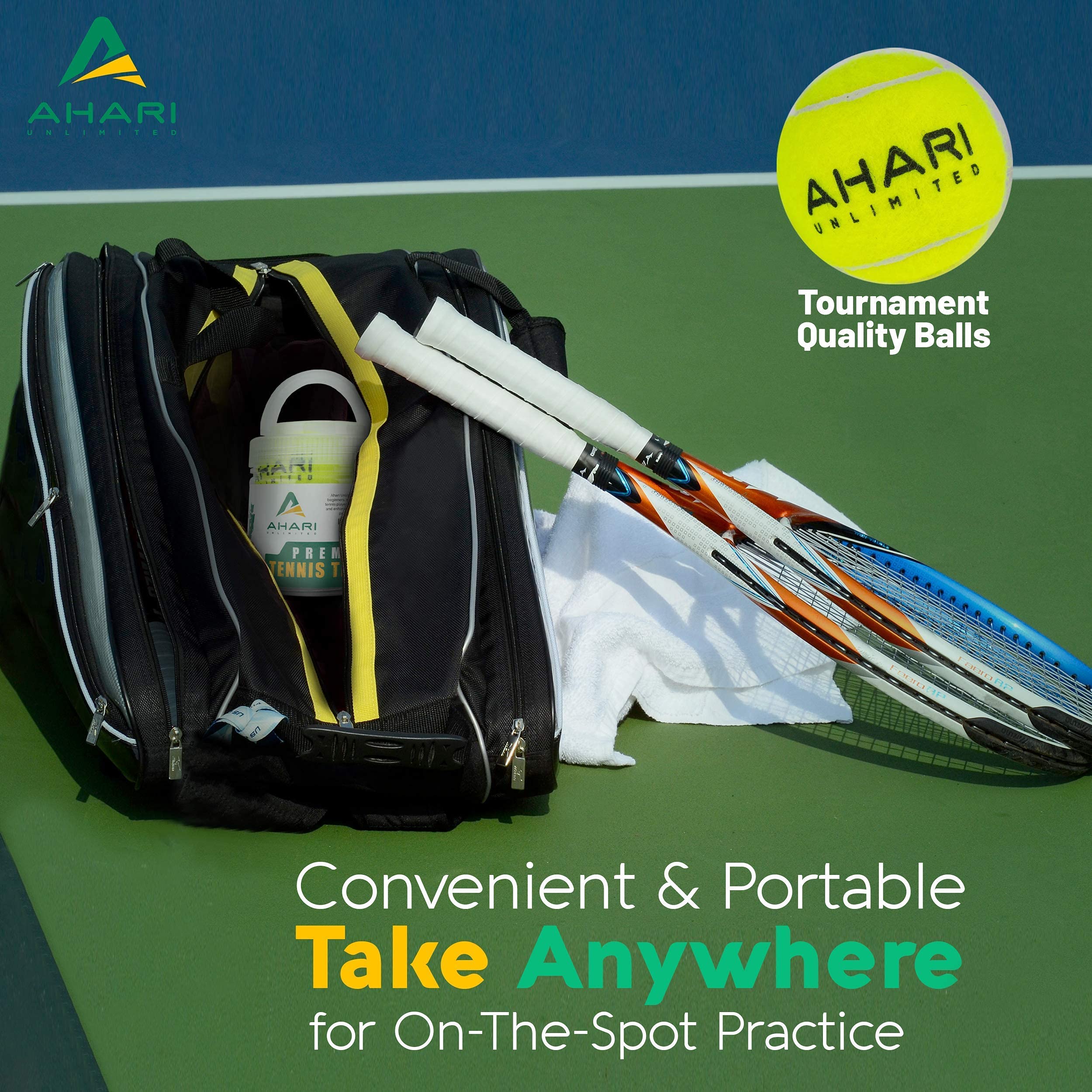Premium Tennis Trainer Set - Pro Tennis Rebounder with Metal Base, 3 Replacement Balls & Wristband | Portable Solo Practice Equipment for Backyard, Court & Driveway Training | Durable Carrying Cylinder Included