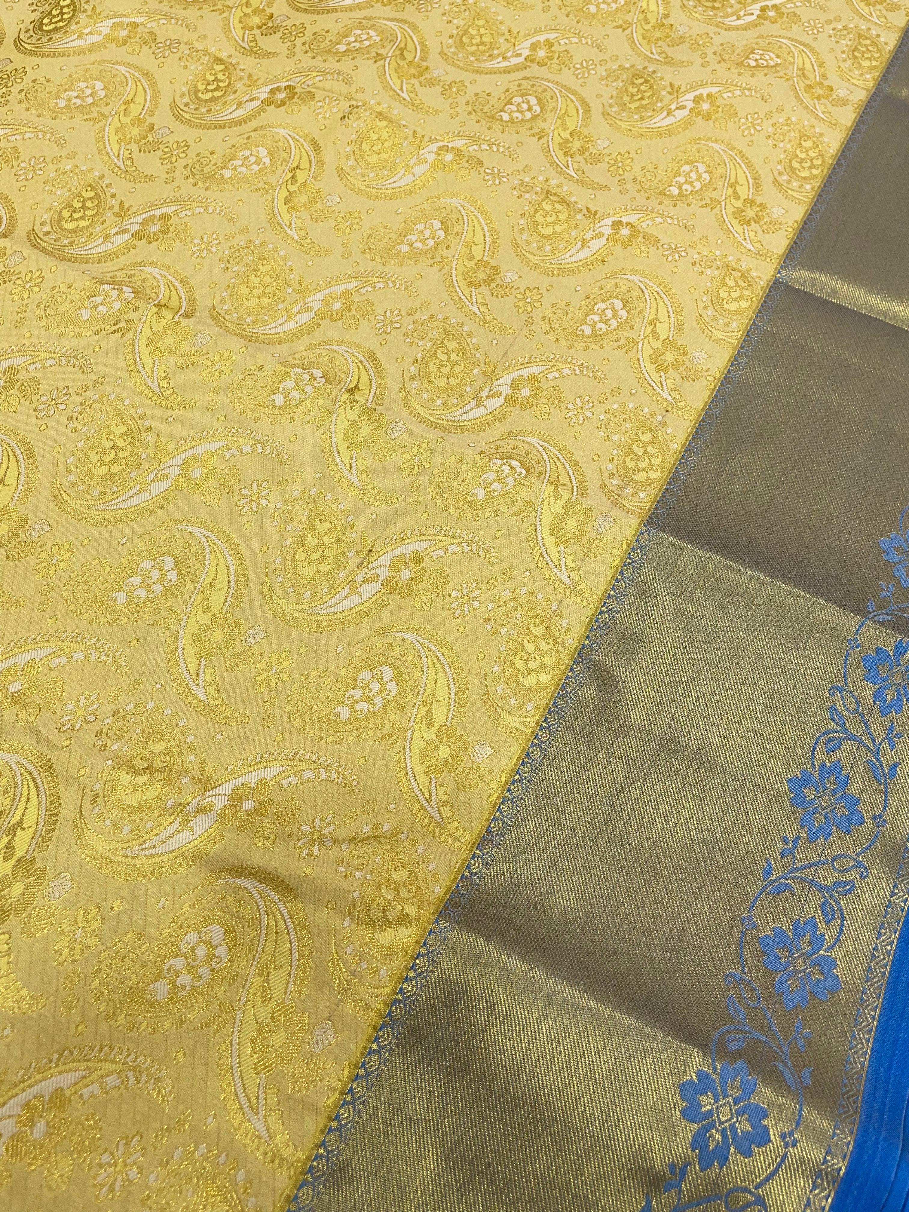 Elegant Yellow Pure Kanchi Silk Saree with Gold Zari Work for Women | Traditional Indian Attire for Weddings, Festivals & Special Occasions