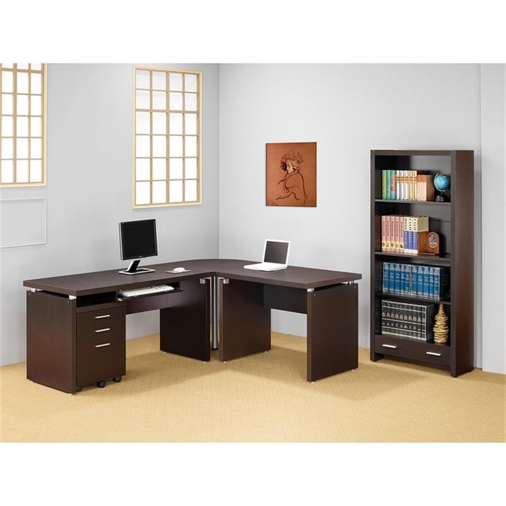 Home Square 3-Piece Office Furniture Set - Computer Desk, Mobile File Cabinet & Bookcase for Home Office, Study Room or Small Workspace