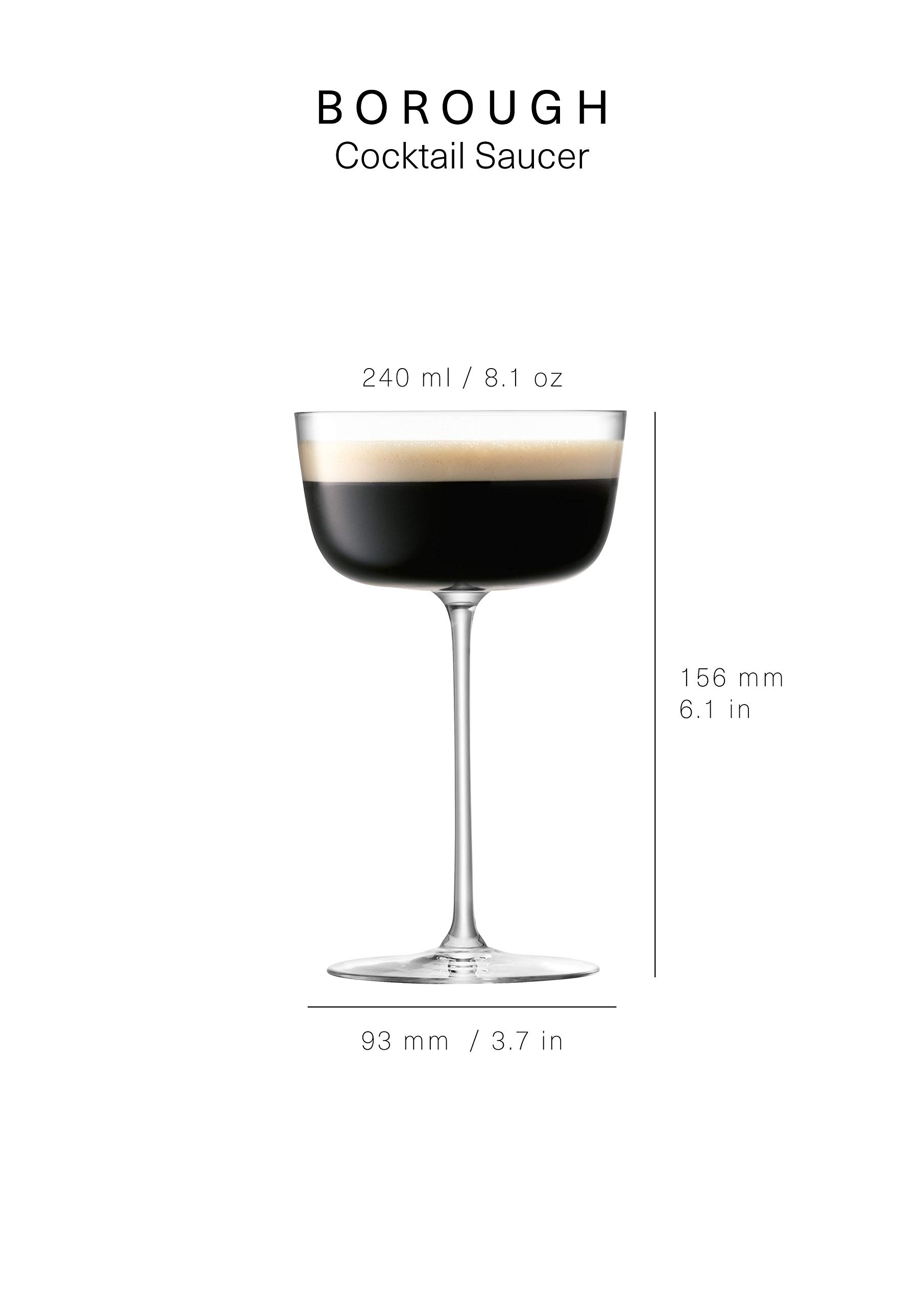 LSA International Borough Cocktail Saucer Set of 4 - 240ml Clear Glass Dishwasher Safe Barware (BG07) - Perfect for Cocktail Parties, Home Bars & Elegant Entertaining