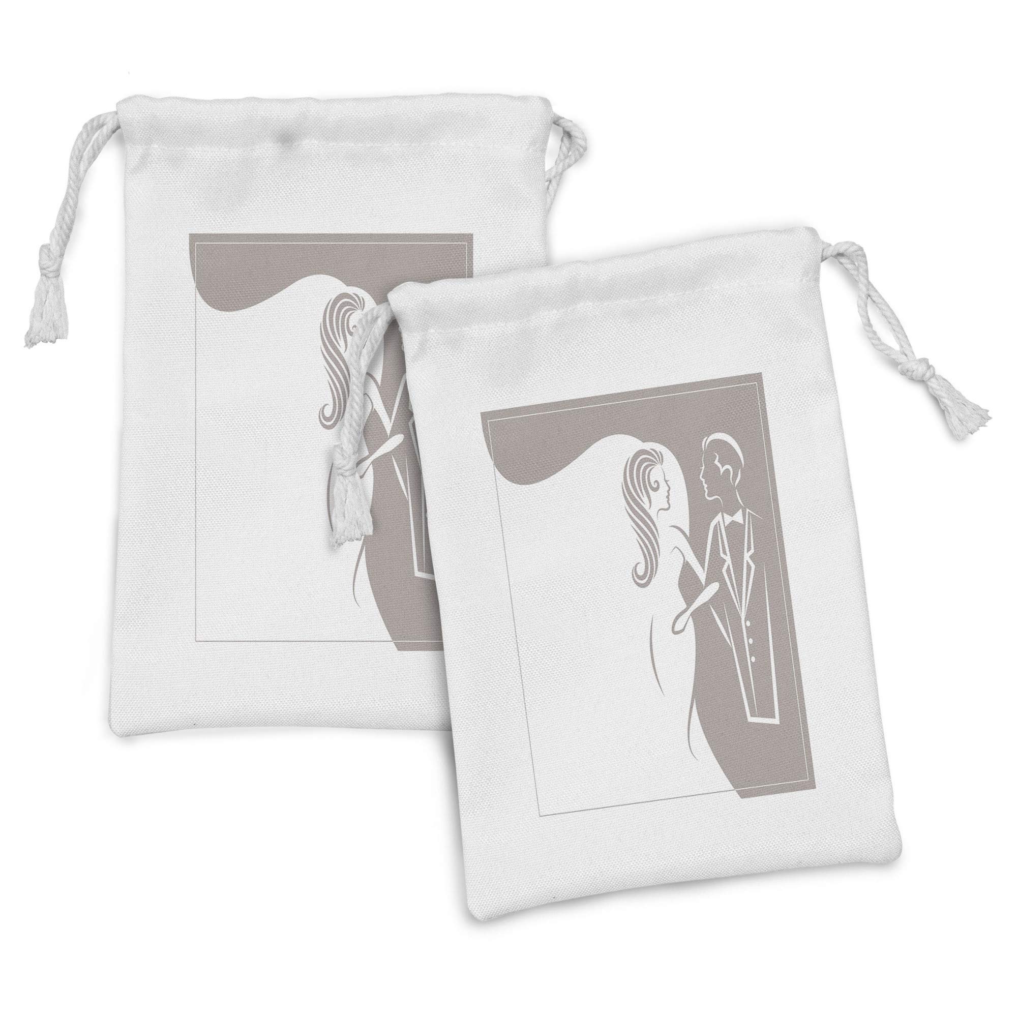 Ambesonne 2-Pack Wedding Fabric Pouches - Elegant Silhouette of Bride & Groom - 9