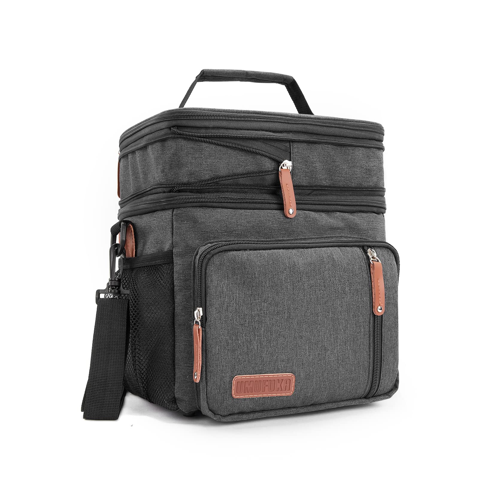 Insulated Lunch Bag for Men & Women - Large Expandable Double Compartment Cooler Tote, Water-resistant Reusable Lunch Box - Perfect for Work, School, Picnics & Outdoor Activities (Black)