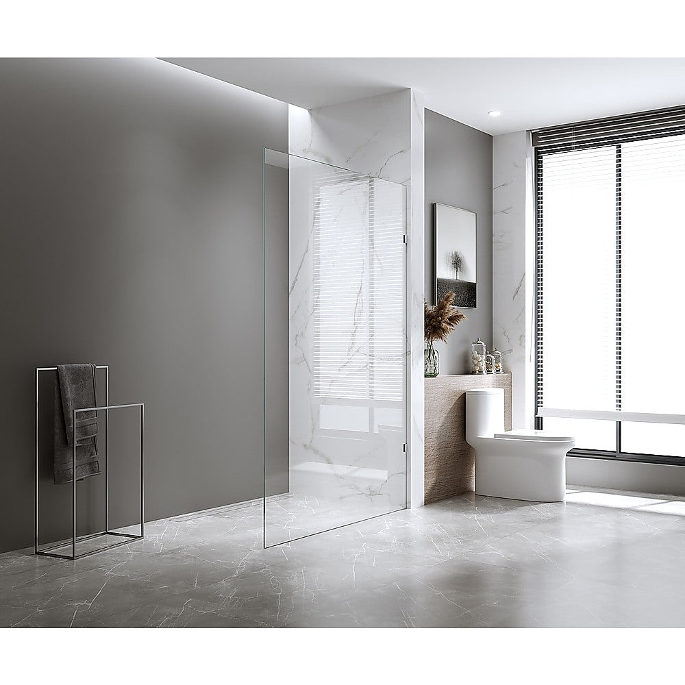 120x200cm Frameless Glass Shower Screen with Chrome Wall & Floor U Brackets - Heavy Duty Bathroom Enclosure for Modern Homes & Hotels