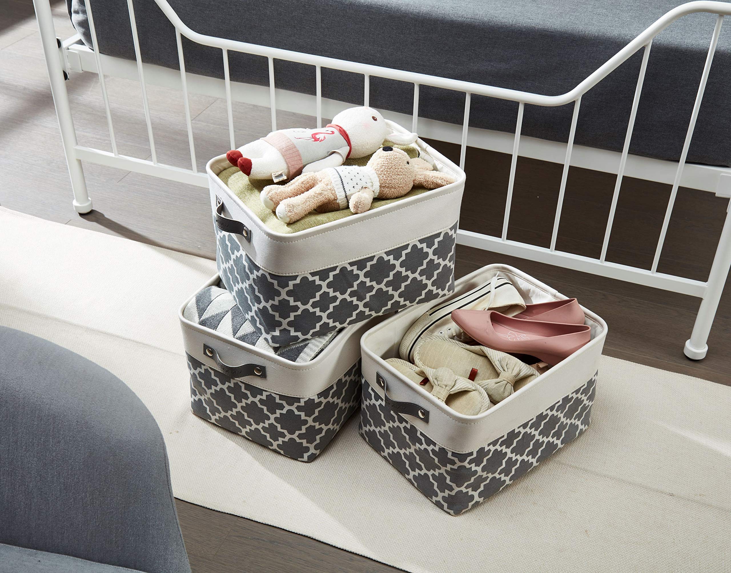 DECOMOMO Grey Fabric Storage Bins - Large 3 Pack Storage Baskets for Shelves, Linen Closet, Toy & Nursery Organization | Space-Saving Home & Office Storage Solutions