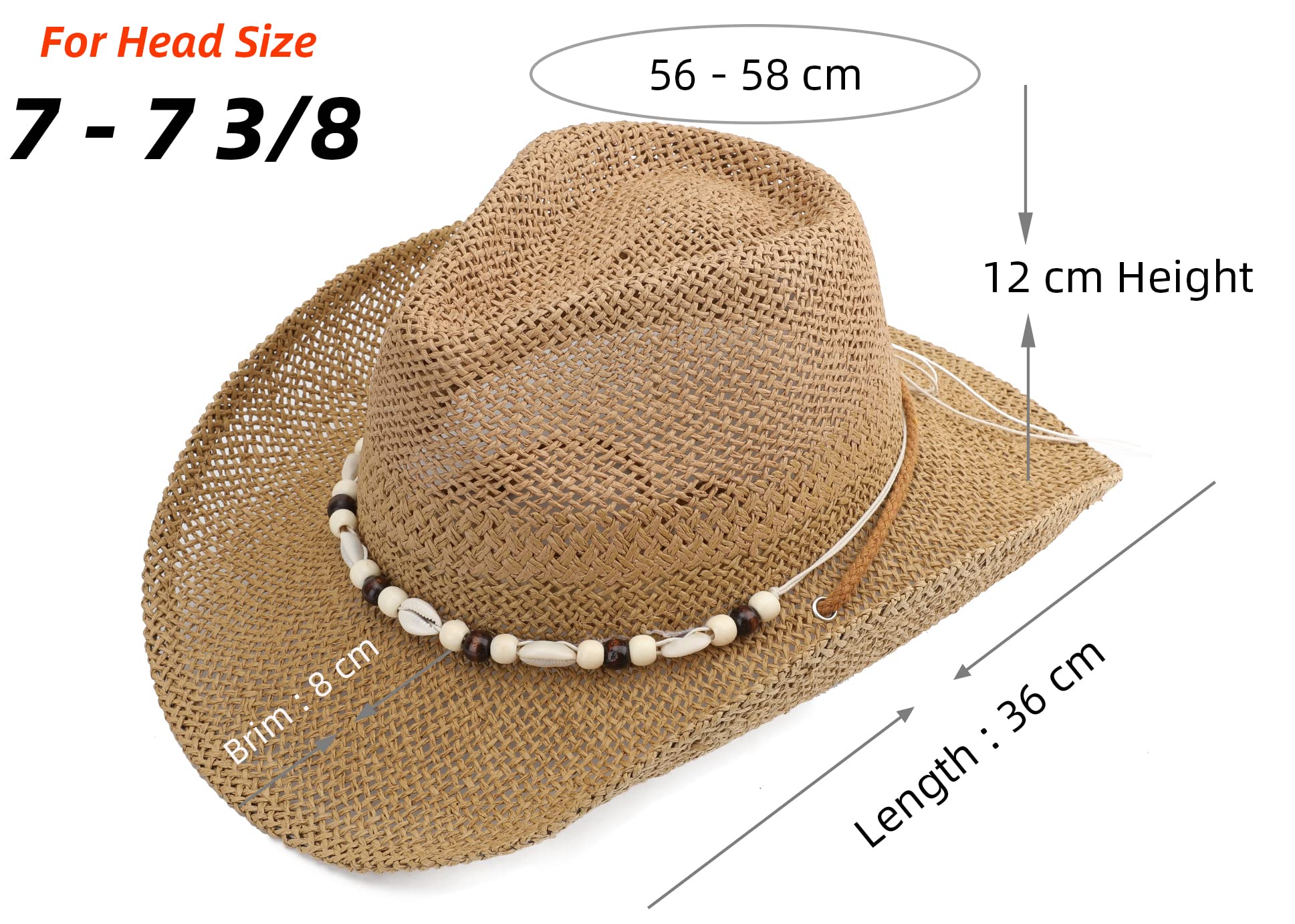 Cowboy Hat for Women & Men - Western Cowgirl Sun Straw Hat with Color Options - Perfect for Rodeo, Country Music Festivals & Outdoor Adventures