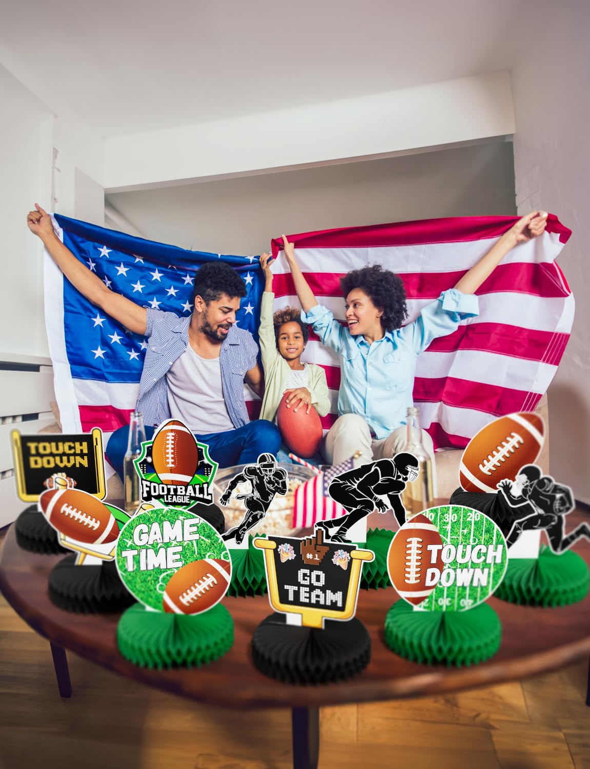 10Pcs Football Party Decorations - Football Honeycomb Centerpieces for Table, Birthday, Baby Shower & Tailgate Party Supplies | Perfect for Game Day Decor, Football Themed Events & Sports Fan Celebrations