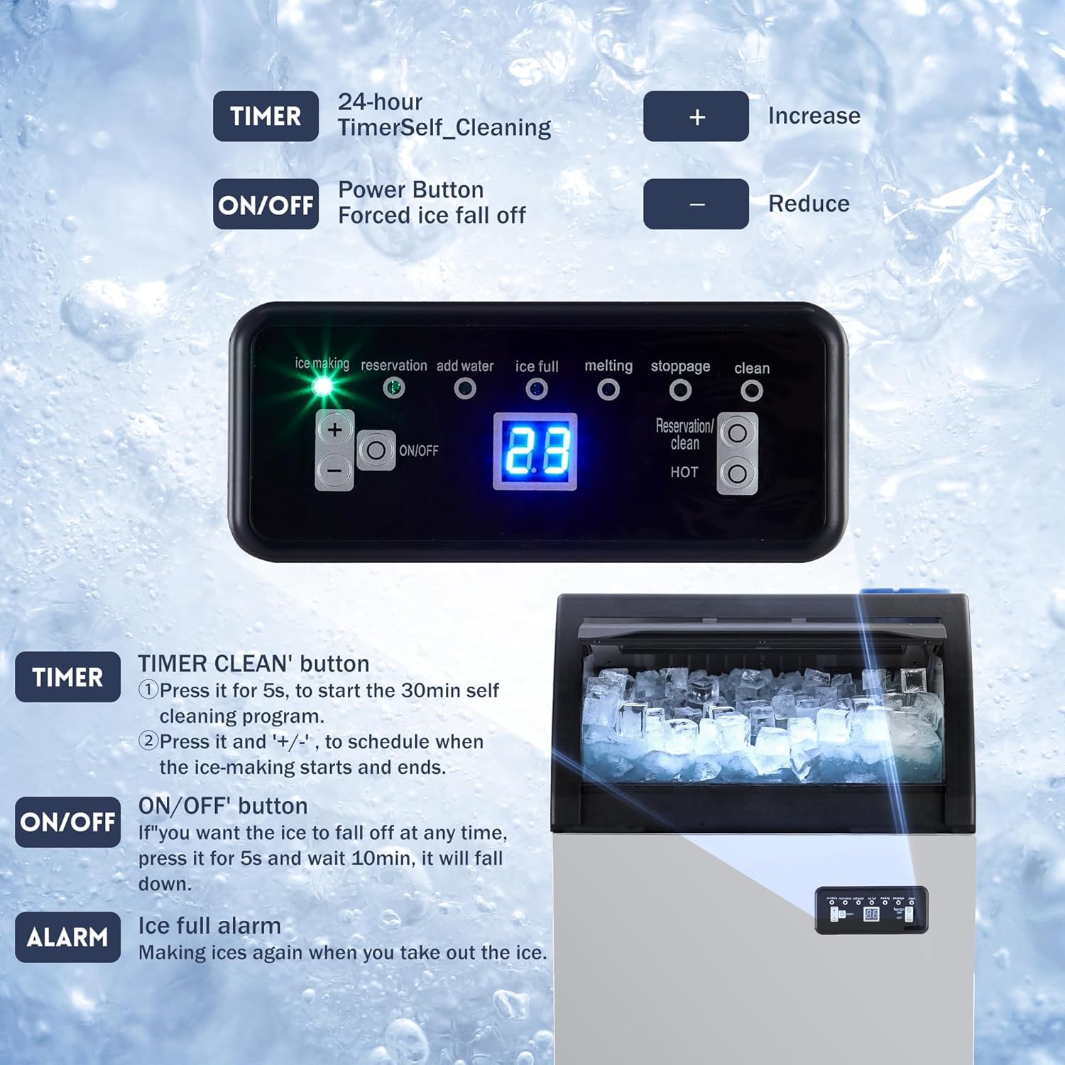 Commercial Ice Maker 155 Lbs/24H, Stainless Steel Undercounter Ice Machine with LED Display, 33 Lbs Storage - Perfect for Bars, Restaurants, Cafes, Homes & Offices - Ideal for Cocktails, Beverages & Food Preservation