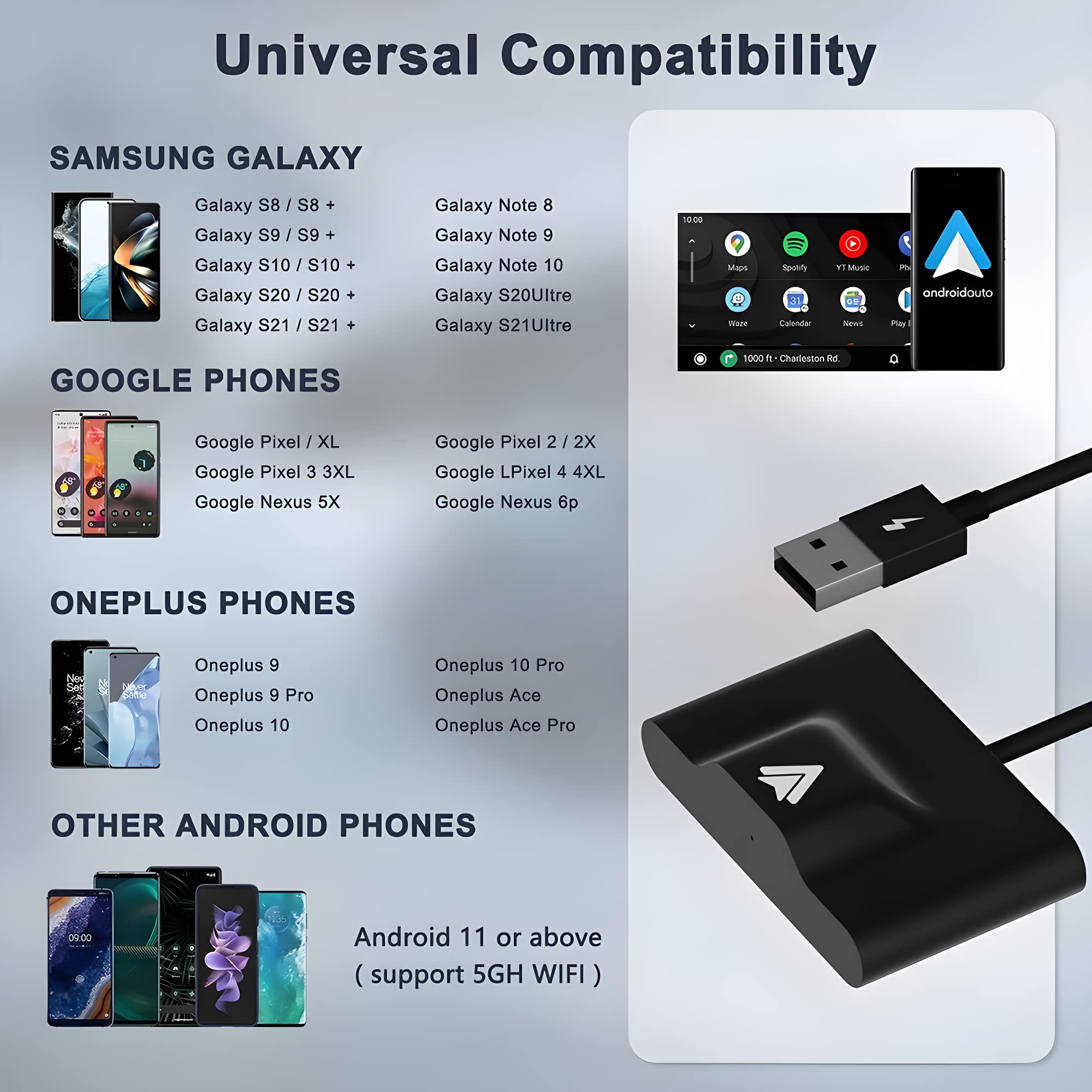 Ramay Wireless Android Auto Adapter - Plug & Play OEM Factory Wired Android Auto Car Dongle for Android Phones | Converts Wired to Wireless | Easy Setup | Perfect for Commuting, Road Trips & Hands-Free Driving