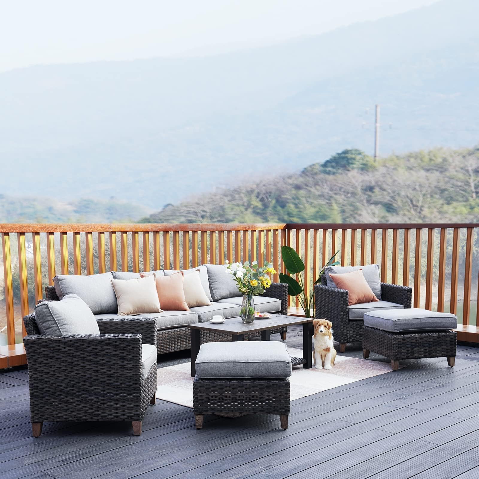 9-Piece Grand Patio Sofa Set with Coffee Table - Outdoor Wicker Sectional Furniture with Thick Cushions for Garden, Yard, Porch - Perfect for Entertaining Guests & Relaxing Outdoors