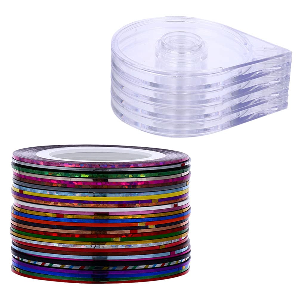 FRCOLOR 120-Piece Nail Art Striping Tape Kit with 4 Tape Dispensers - DIY Nail Decoration Stickers for Salon, Home Manicures & Party Glam Looks