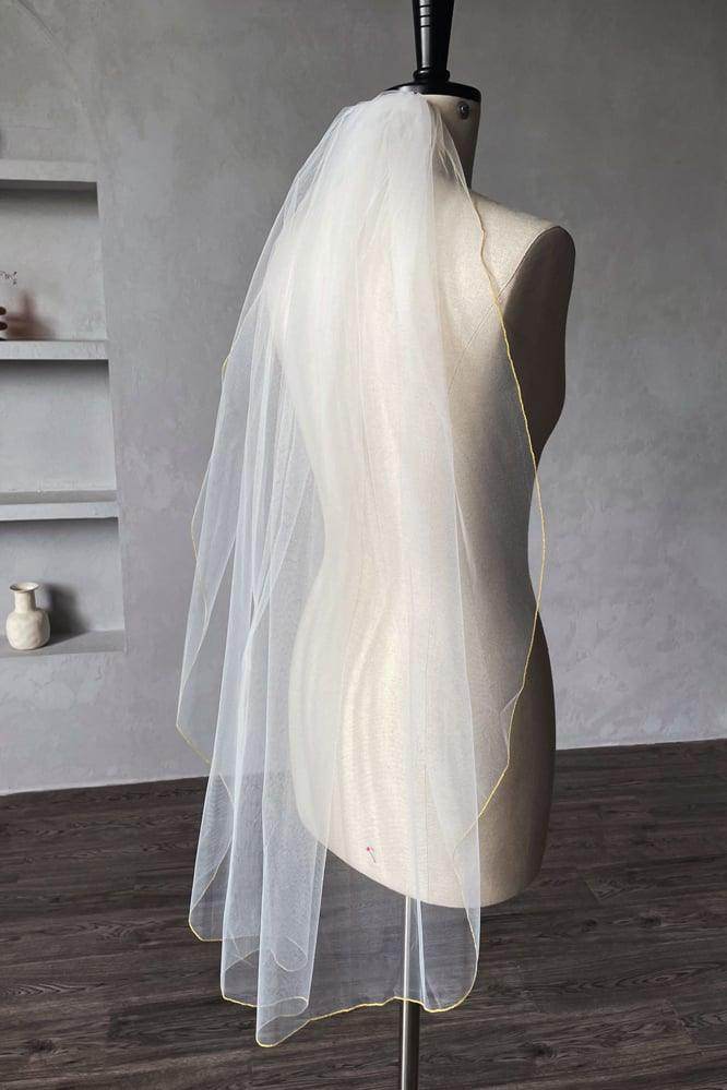 One-Tier Pencil Edge Tulle Waist Veil CV0375 - Elegant Bridal Accessory for Weddings, Prom & Special Occasions