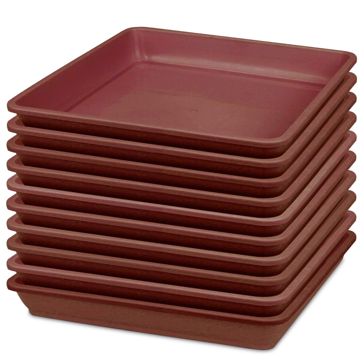 10 Pack 6 Inch Square Plastic Plant Saucers - Heavy Duty Flower Pot Drip Trays for Indoor/Outdoor Potted Plants - Garden Plant Water Catchers & Soil Protectors (Brown) - Perfect for Balcony, Patio & Greenhouses