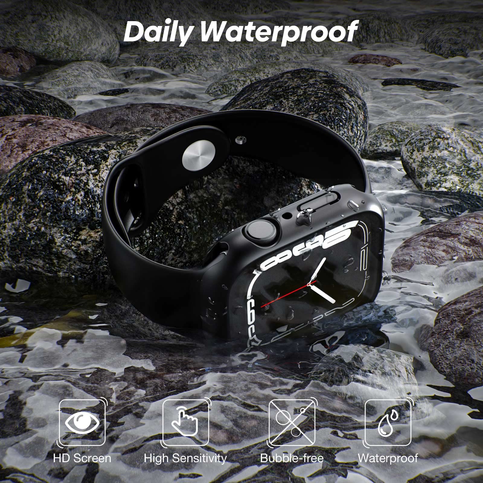 2 Pack Waterproof Case for Apple Watch 40mm SE/Series 6/5/4 - 2 in 1 Tempered Glass Screen Protector & PC Back Bumper Cover (Black) - Perfect for Swimming, Outdoor Sports & Daily Protection