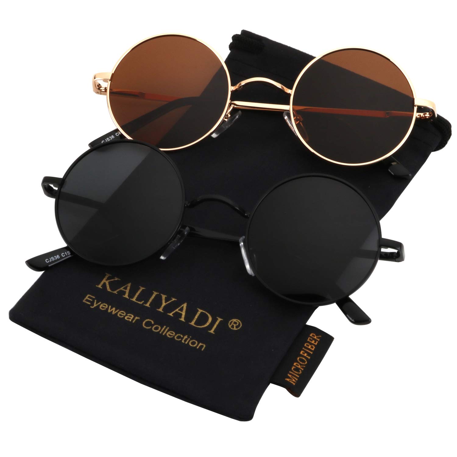 KALIYADI Retro Round Polarized Sunglasses for Men & Women - UV Protection Metal Frame Hippie Circle Style Sun Glasses for Driving, Beach & Outdoor Activities